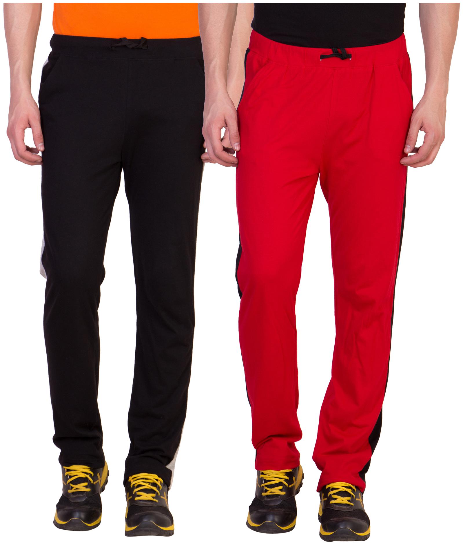 

Kissero Cotton Track Pants For Men Black Red Color