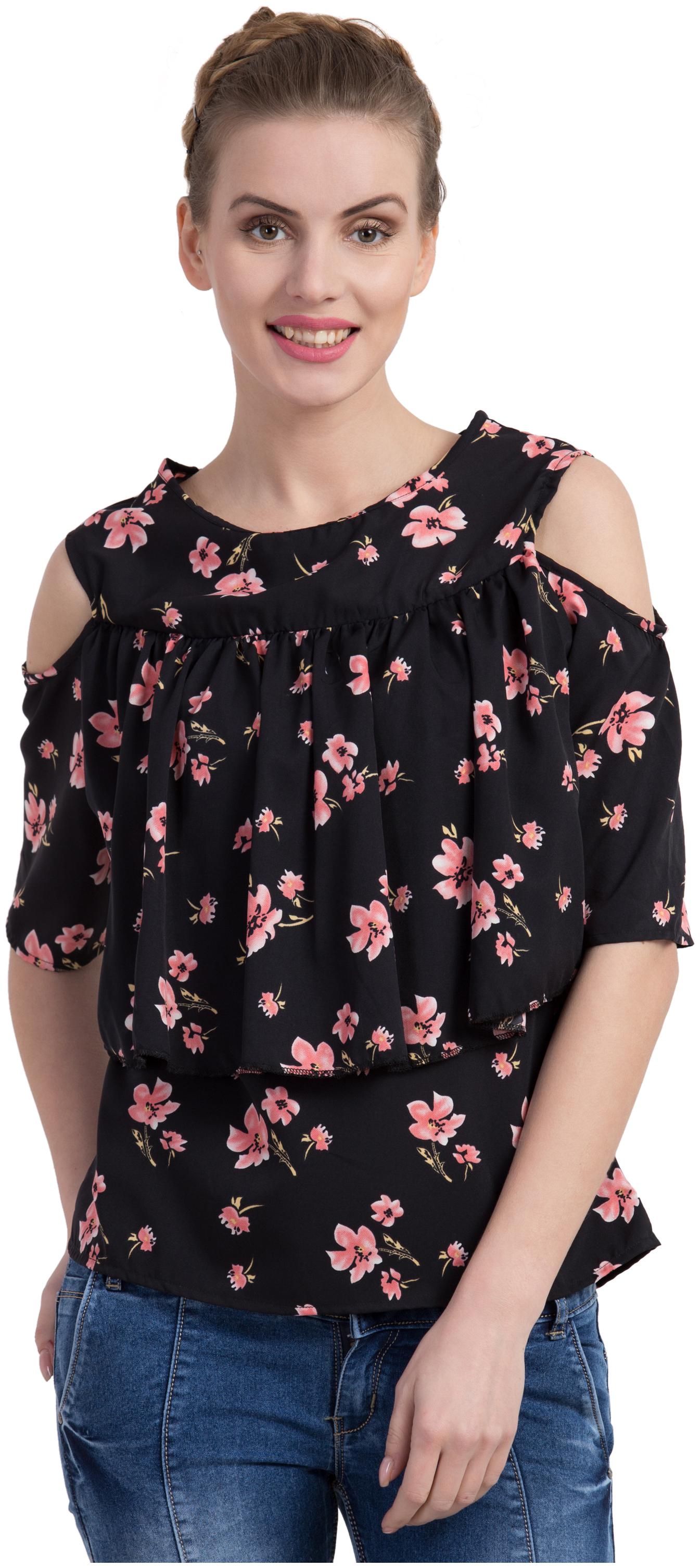 

KISSERO Women Floral Regular top - Black
