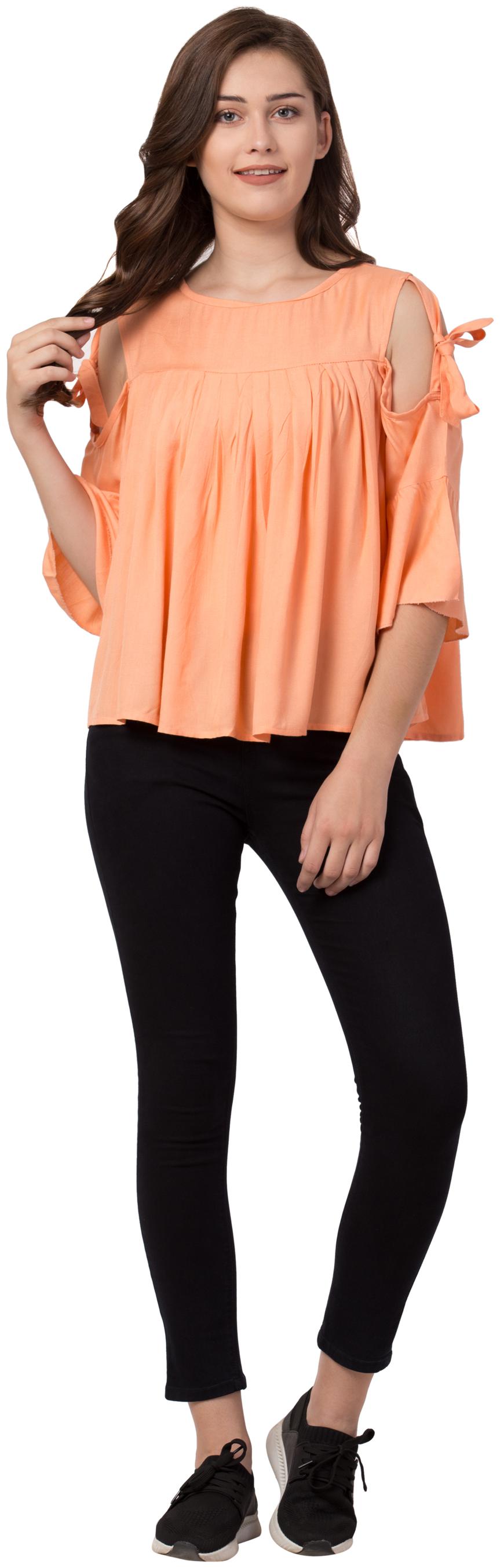 

KISSERO Women Solid Regular top - Orange