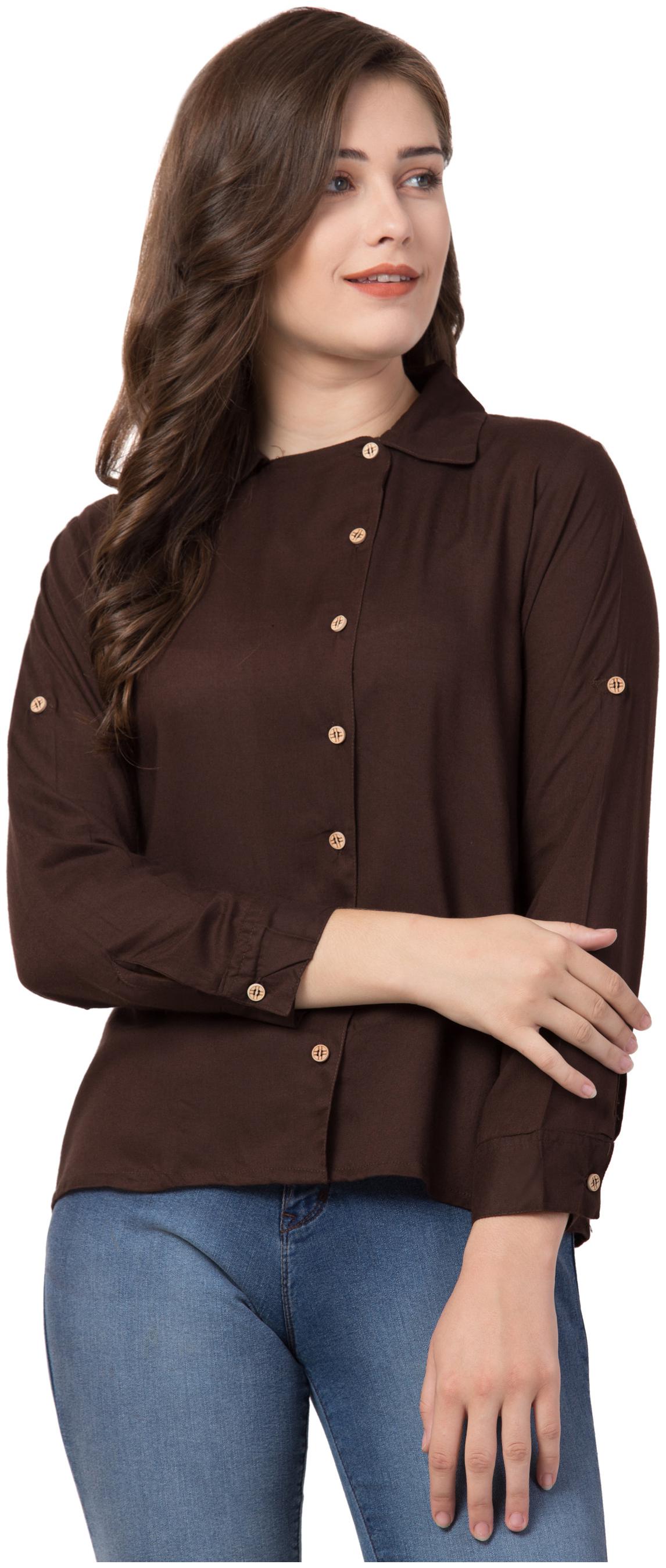 

KISSERO Women Solid Regular top - Brown