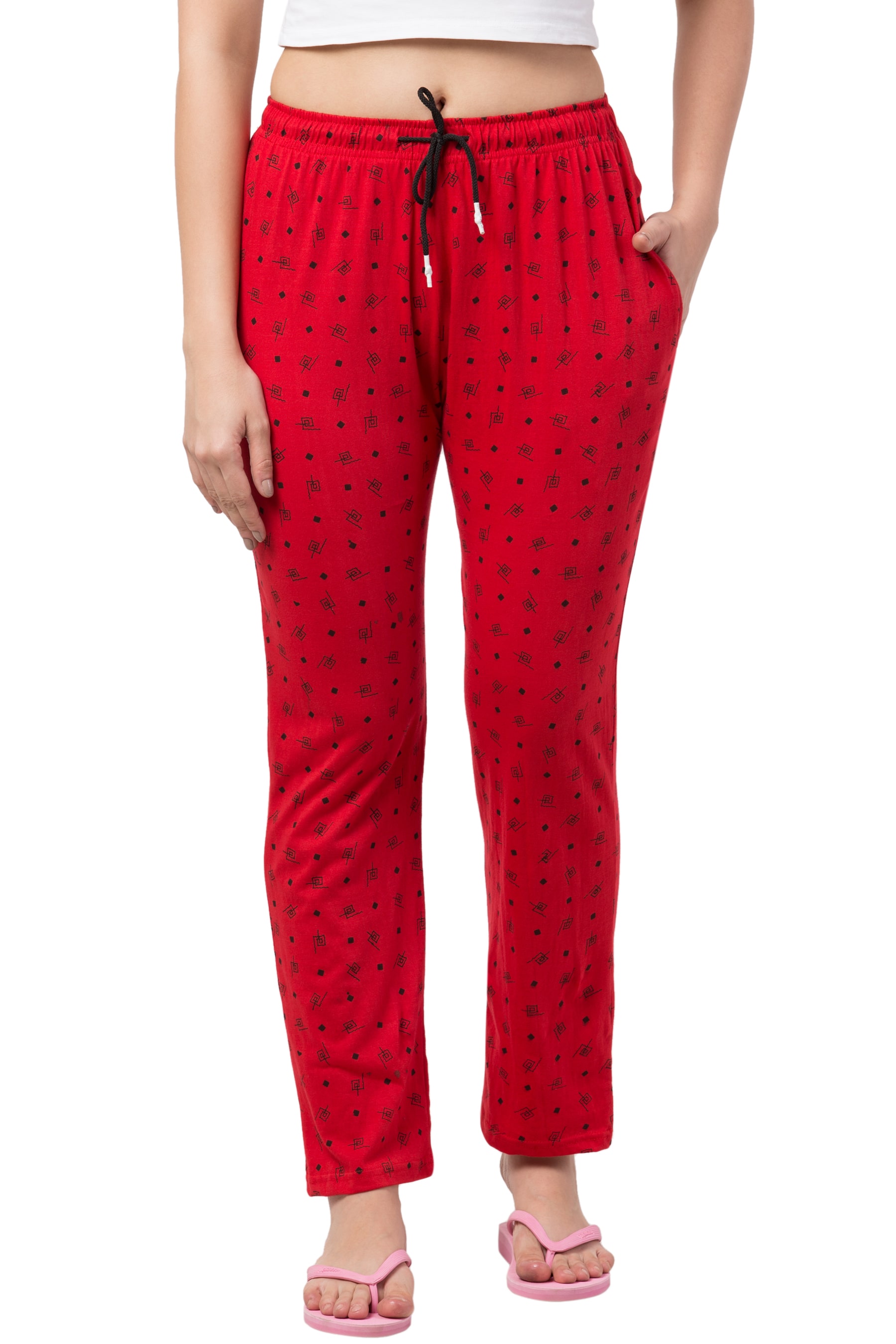 

KISSERO Women Regular fit Cotton Printed Track pants - Red