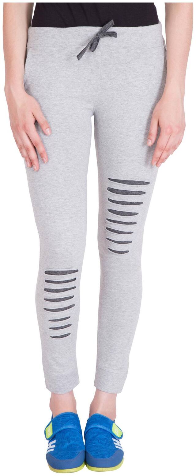 KISSERO Women Slim fit Cotton Self design Track pants - Grey