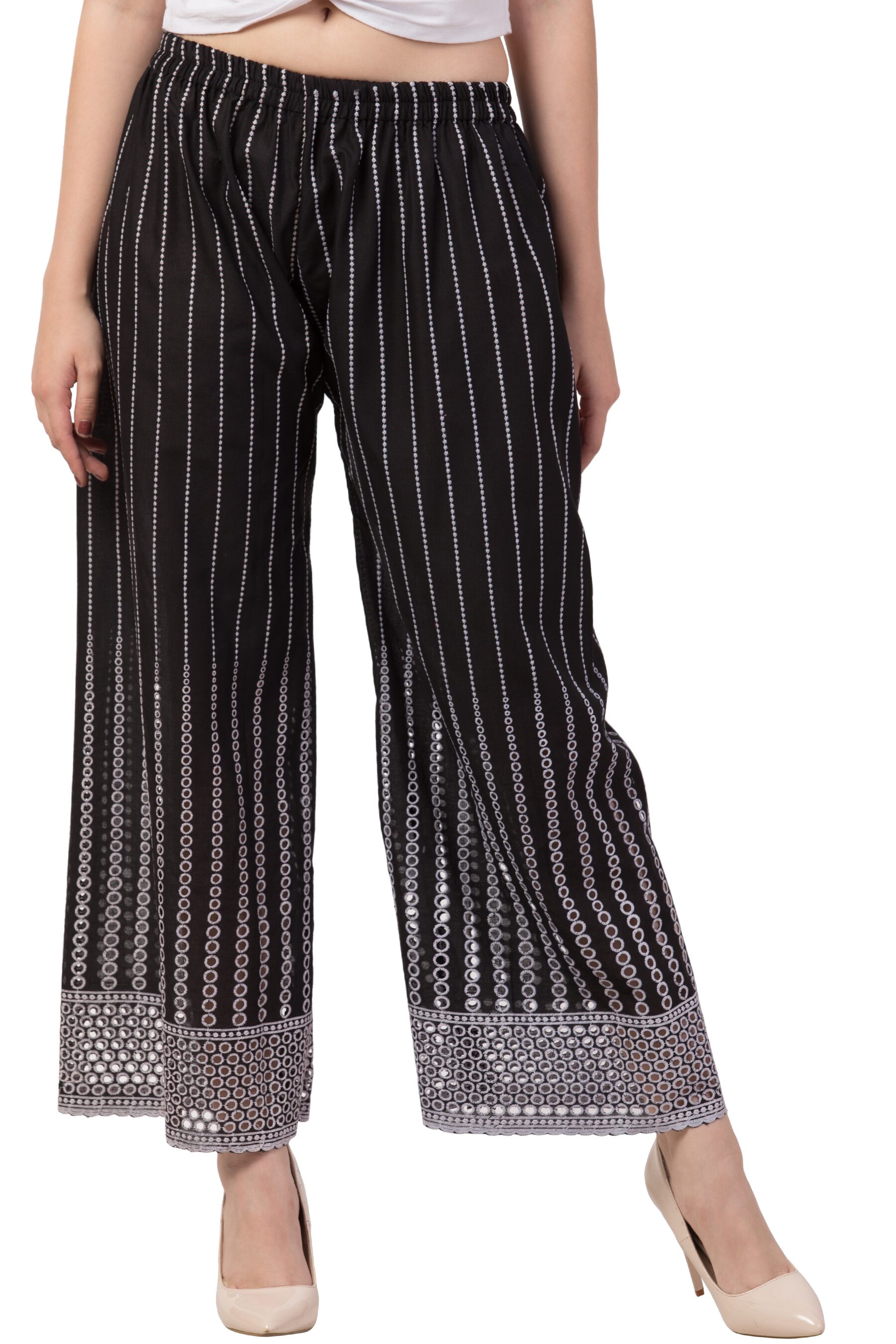 

Kissero Women Embroidred Rayon Palazzo -Black