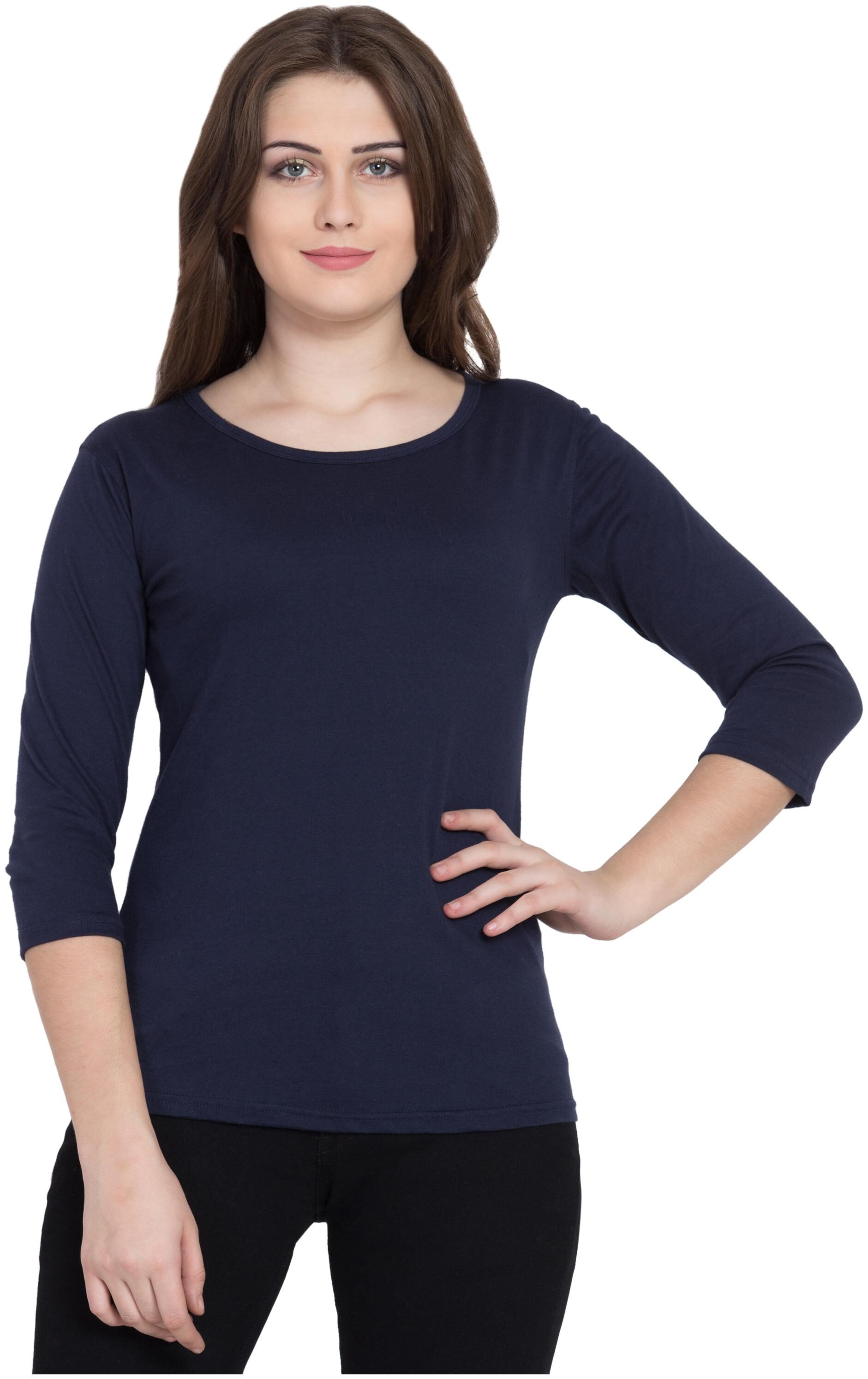 

KISSERO Women Blue Regular fit Round neck Cotton T shirt