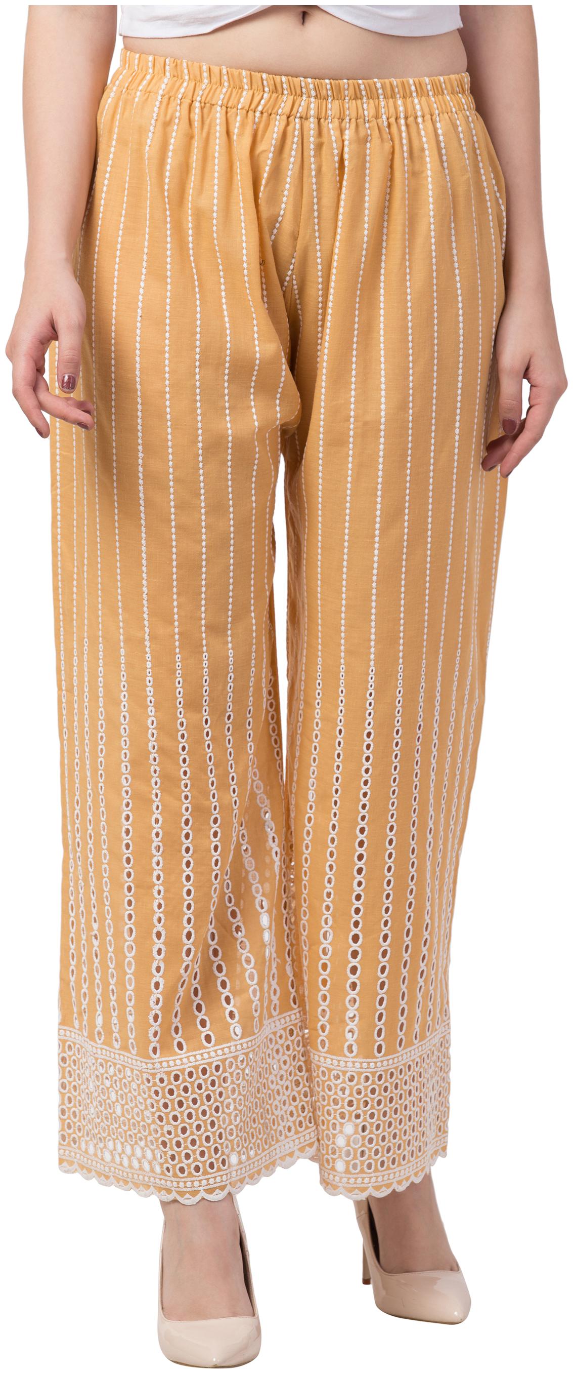 

KISSERO Beige Embroidered Straight Palazzo