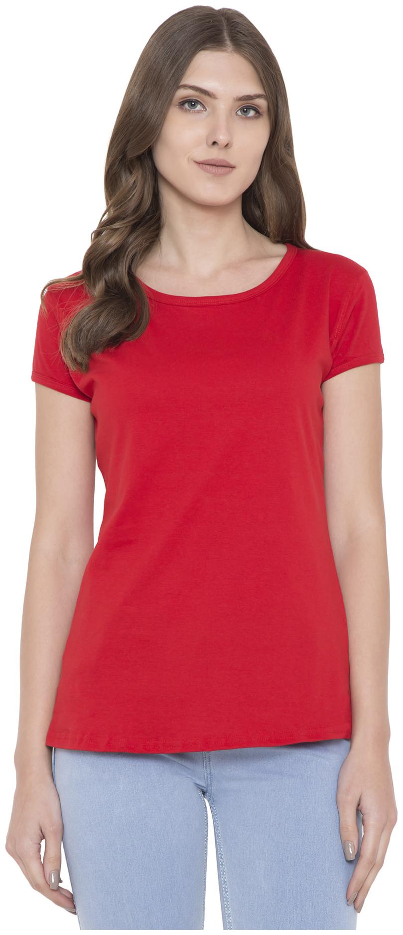 

KISSERO Women Red Slim fit Round neck Cotton T shirt