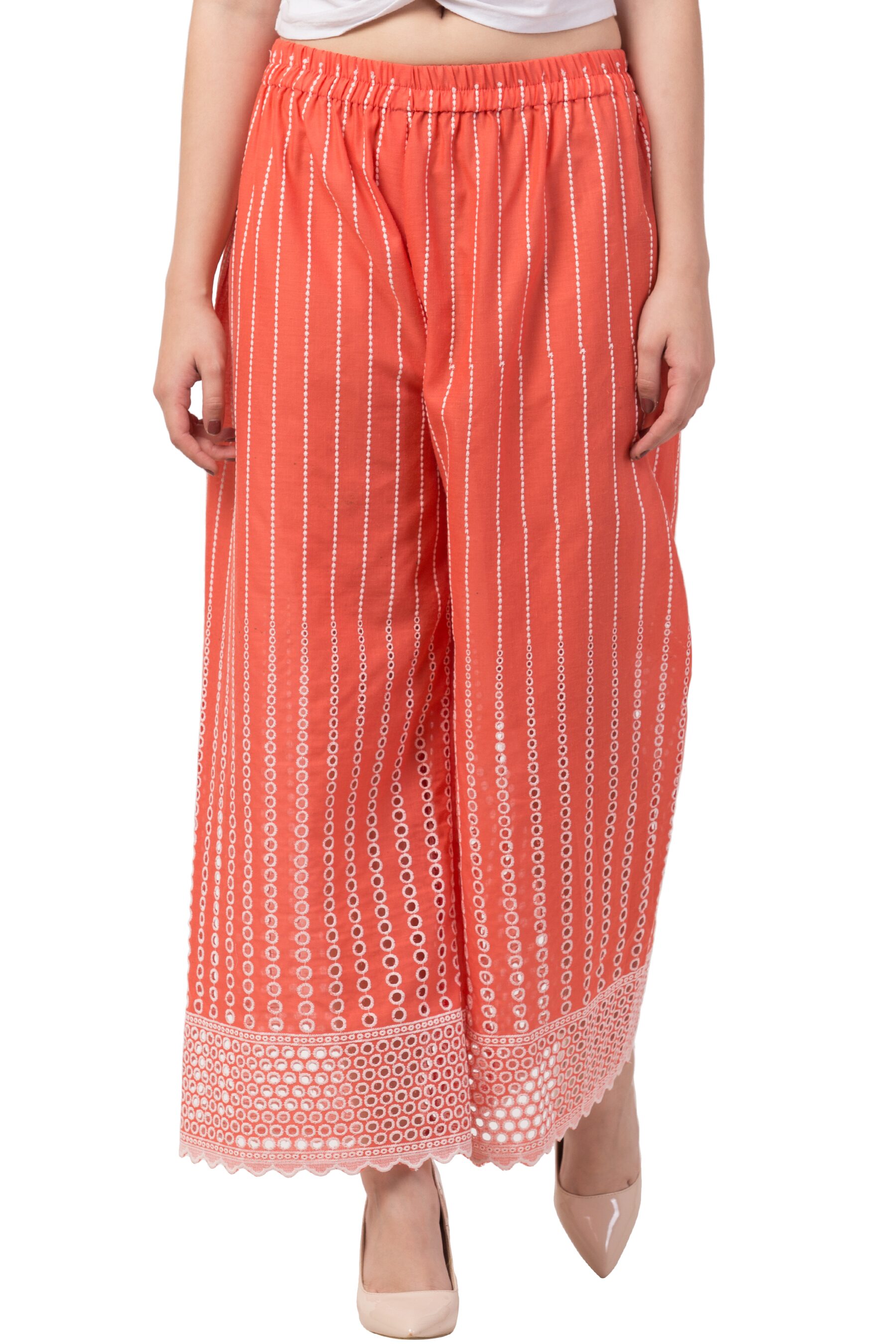 

Kissero Women Embroidred Rayon Palazzo -Orange