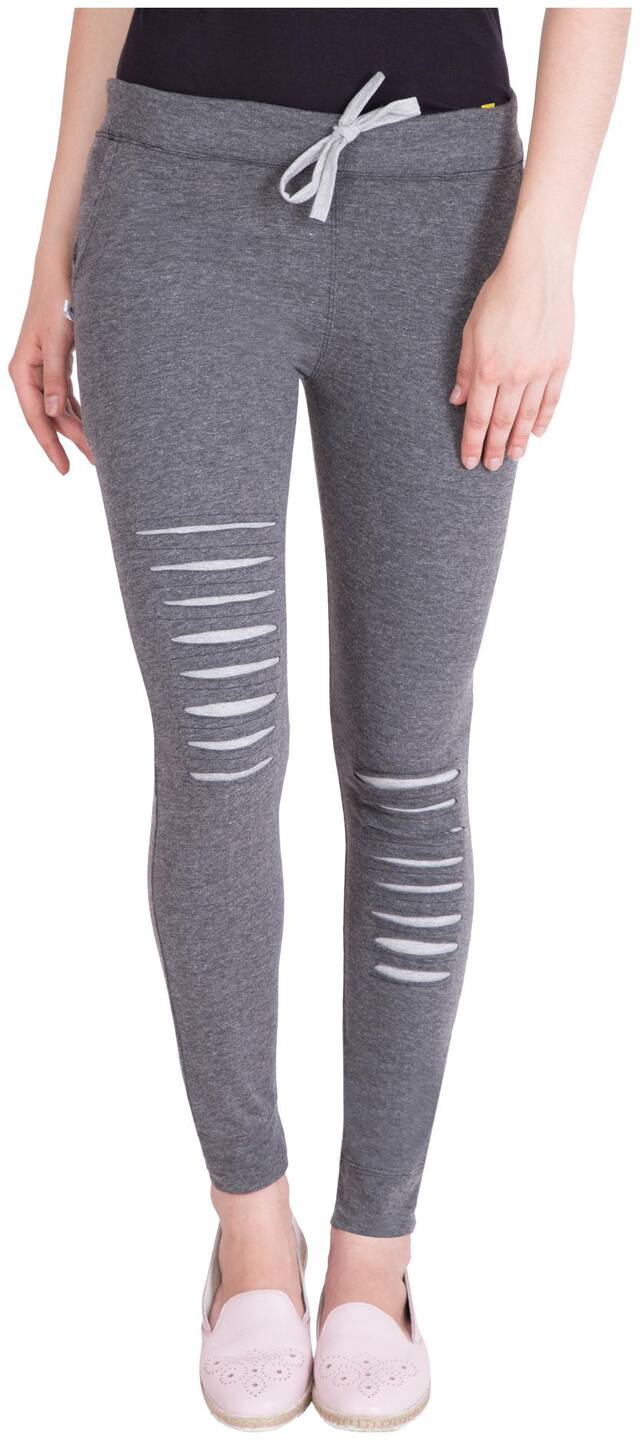 KISSERO Women Slim fit Cotton Self design Track pants - Grey