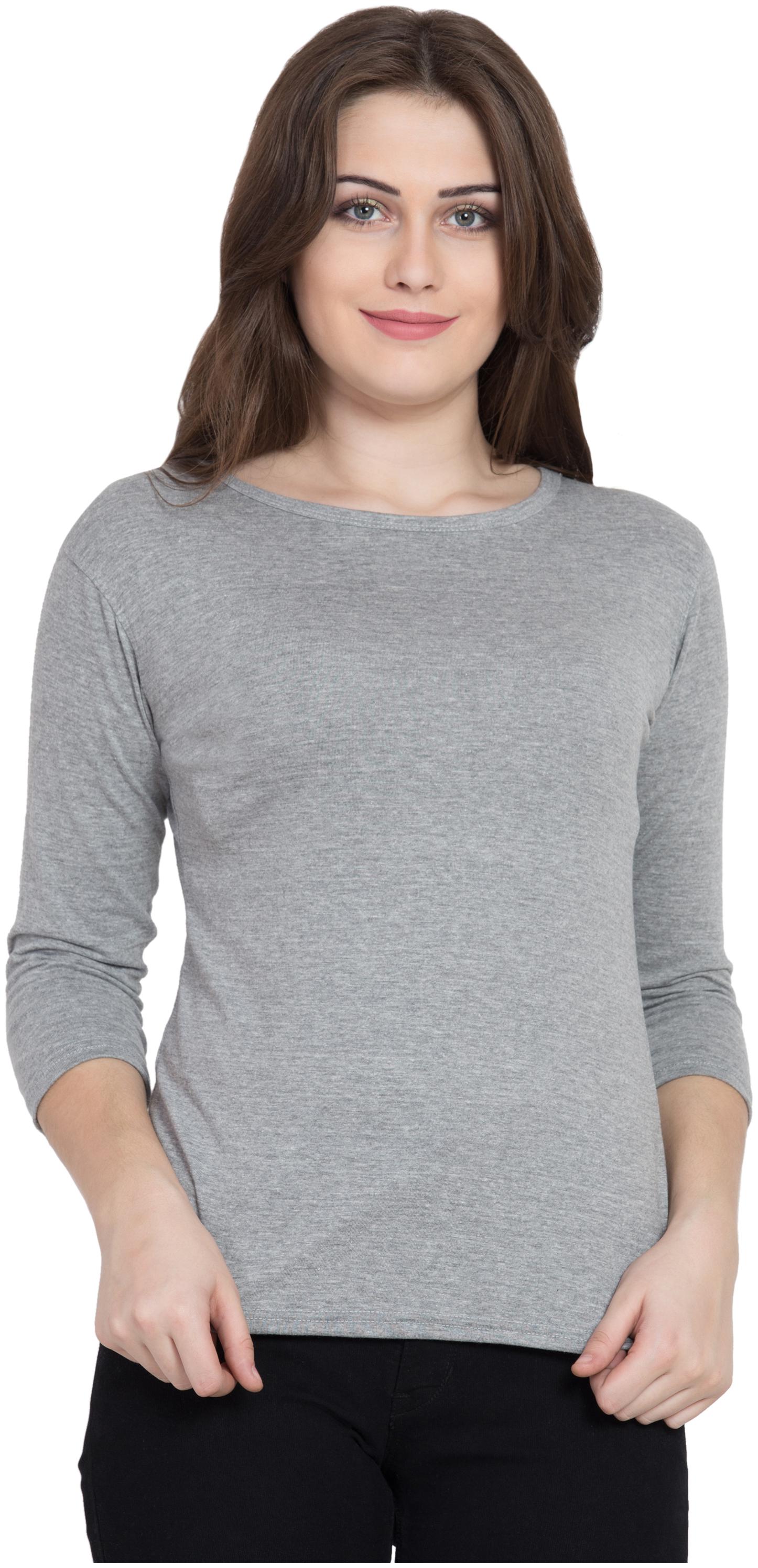 

KISSERO Women Grey Regular fit Round neck Cotton T shirt