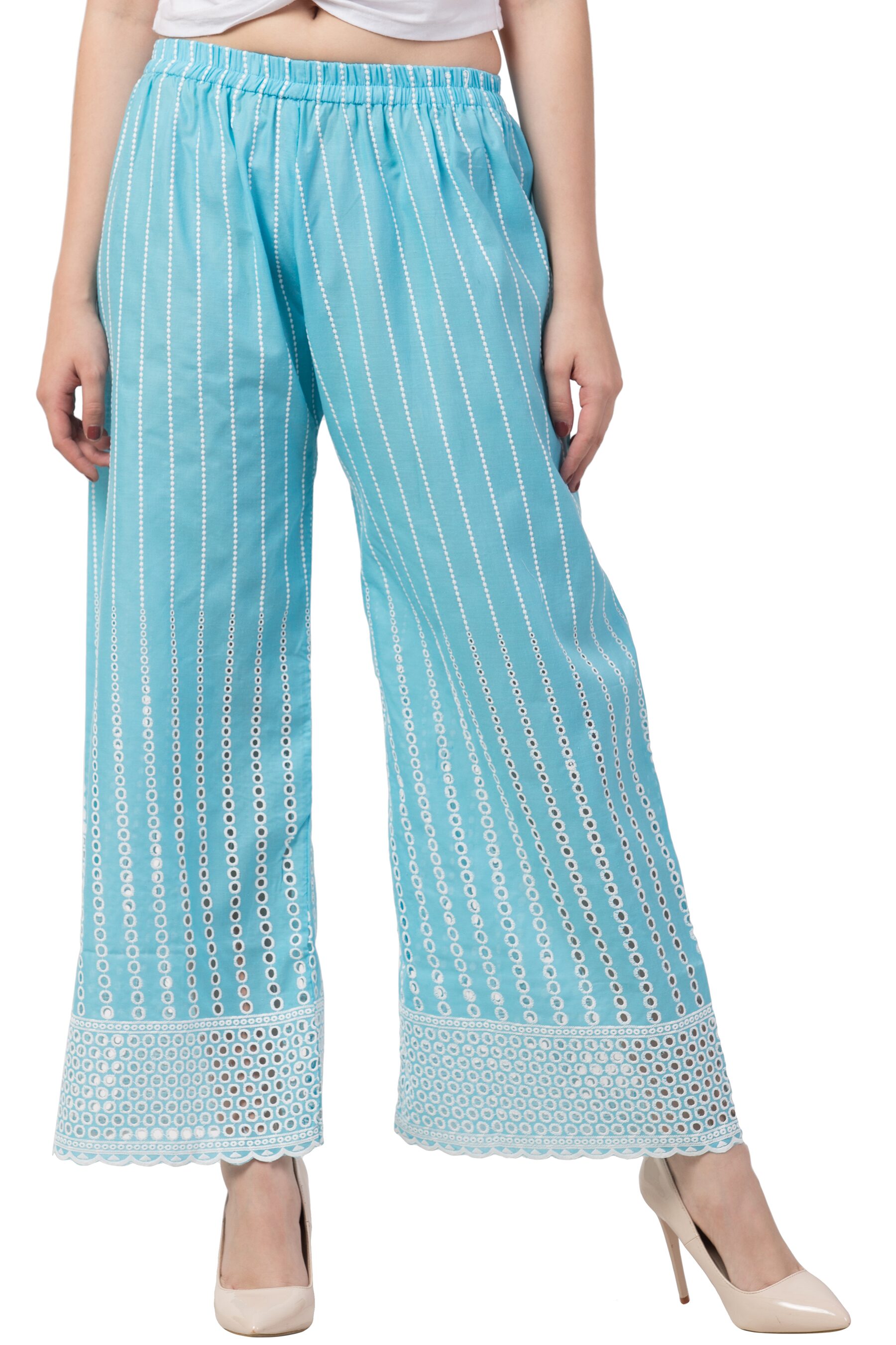 

Kissero Women Embroidred Rayon Palazzo -Blue