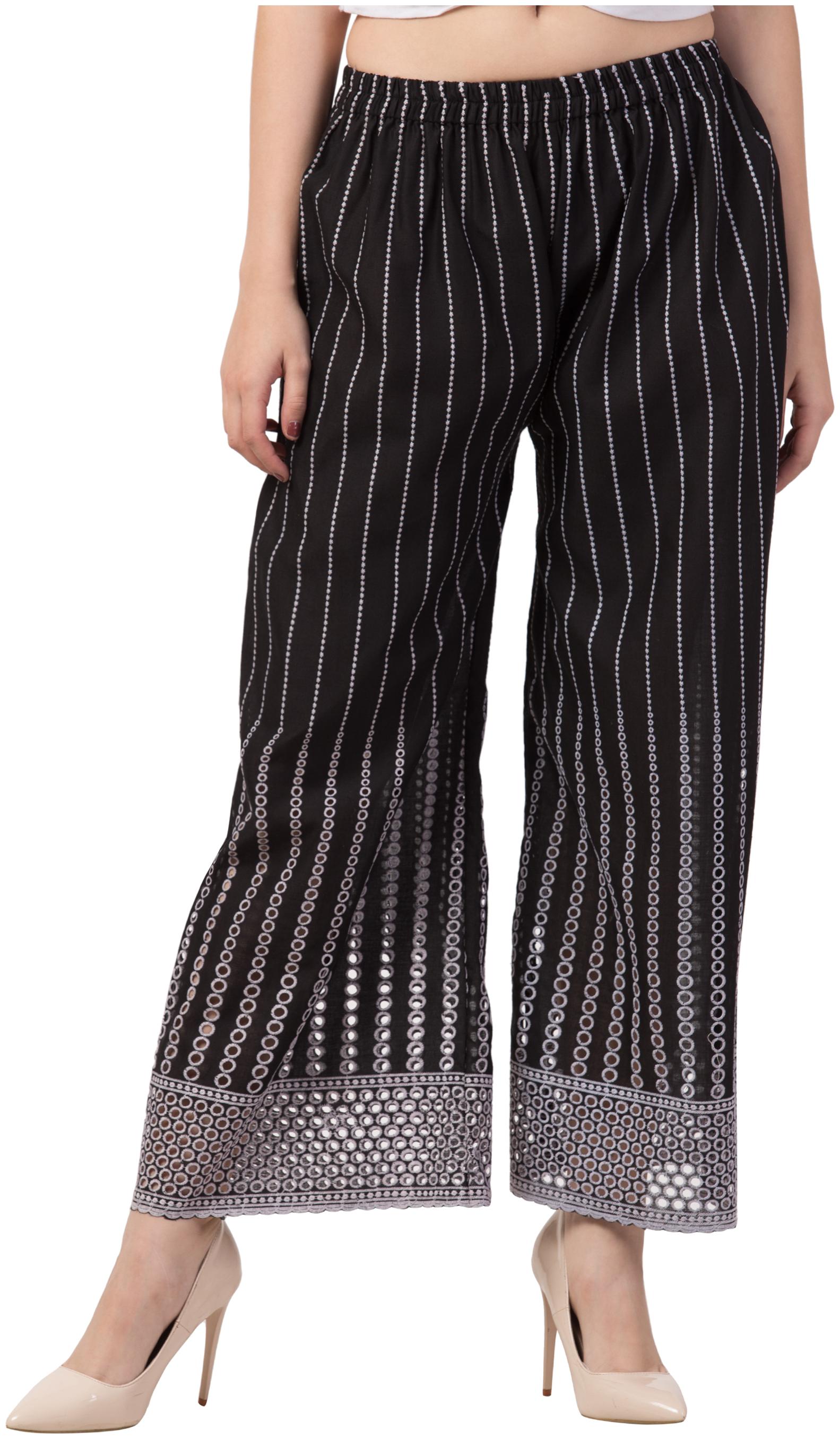

KISSERO Black Embroidered Straight Palazzo