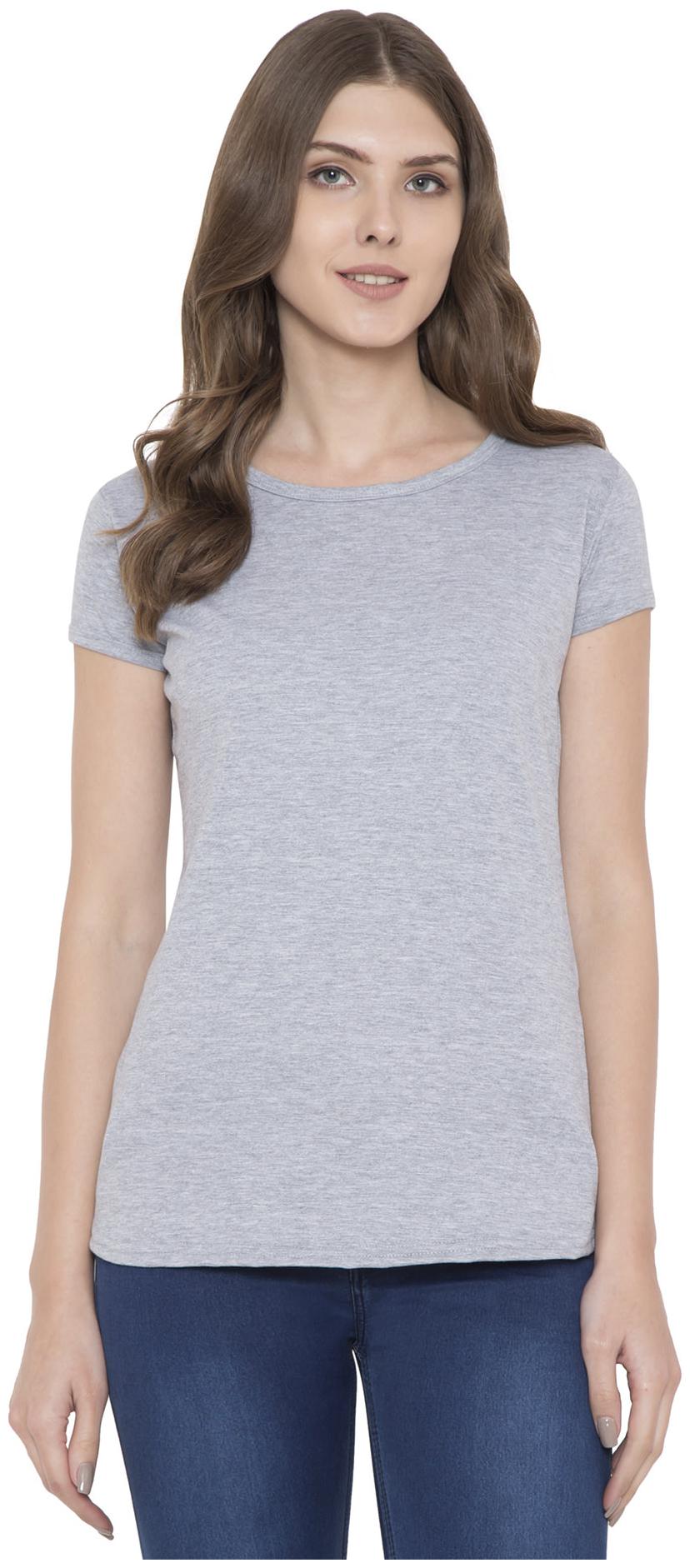 

KISSERO Women Grey Slim fit Round neck Cotton T shirt
