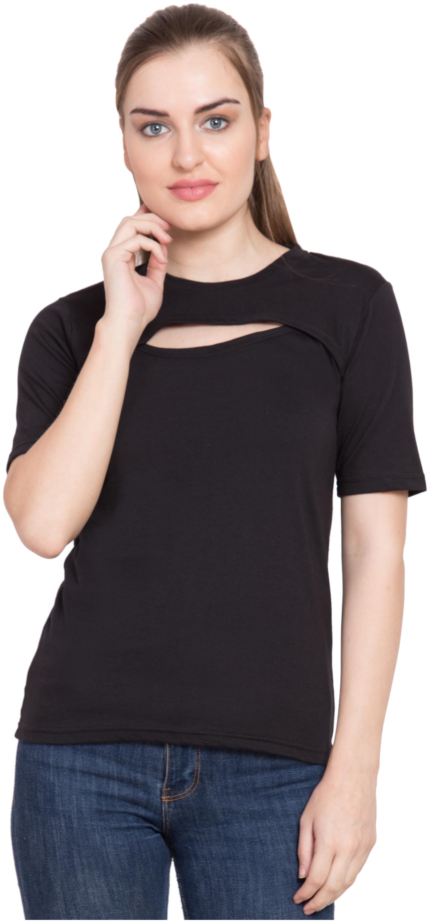 

KISSERO Women Solid Regular top - Black