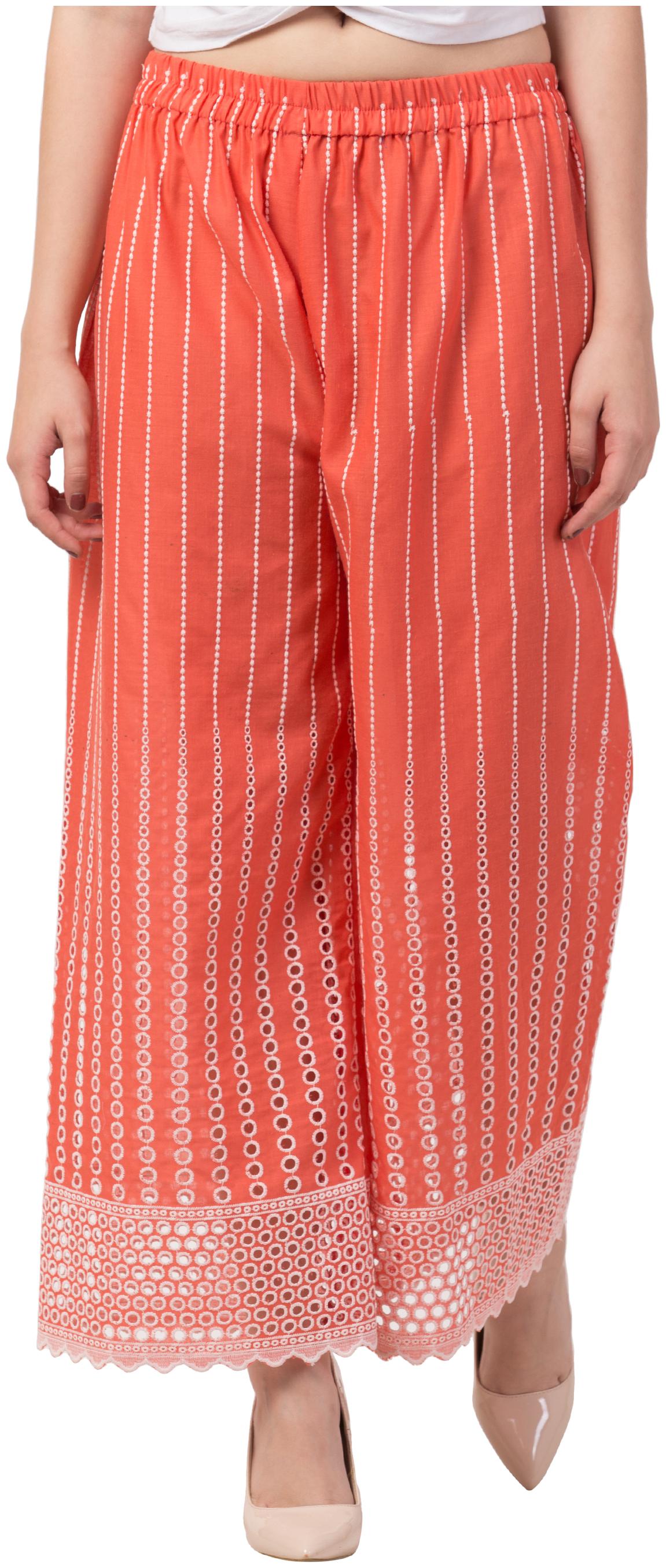 

KISSERO Orange Embroidered Straight Palazzo