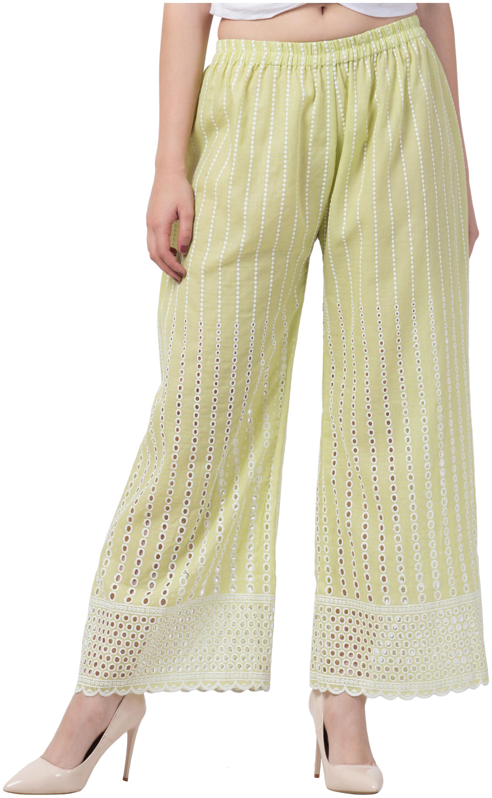 

KISSERO Green Embroidered Straight Palazzo