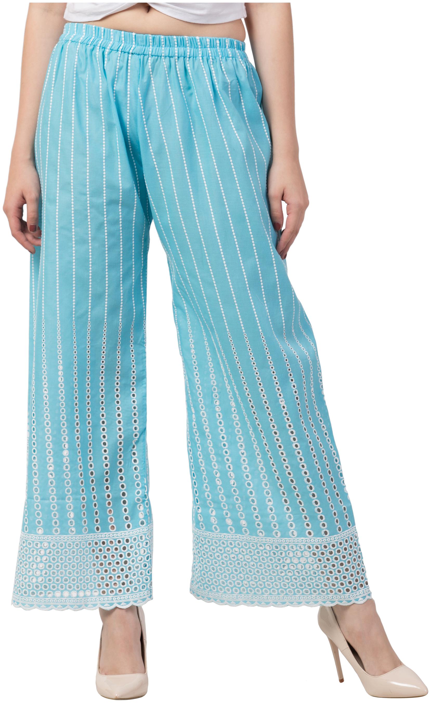 

KISSERO Blue Embroidered Straight Palazzo