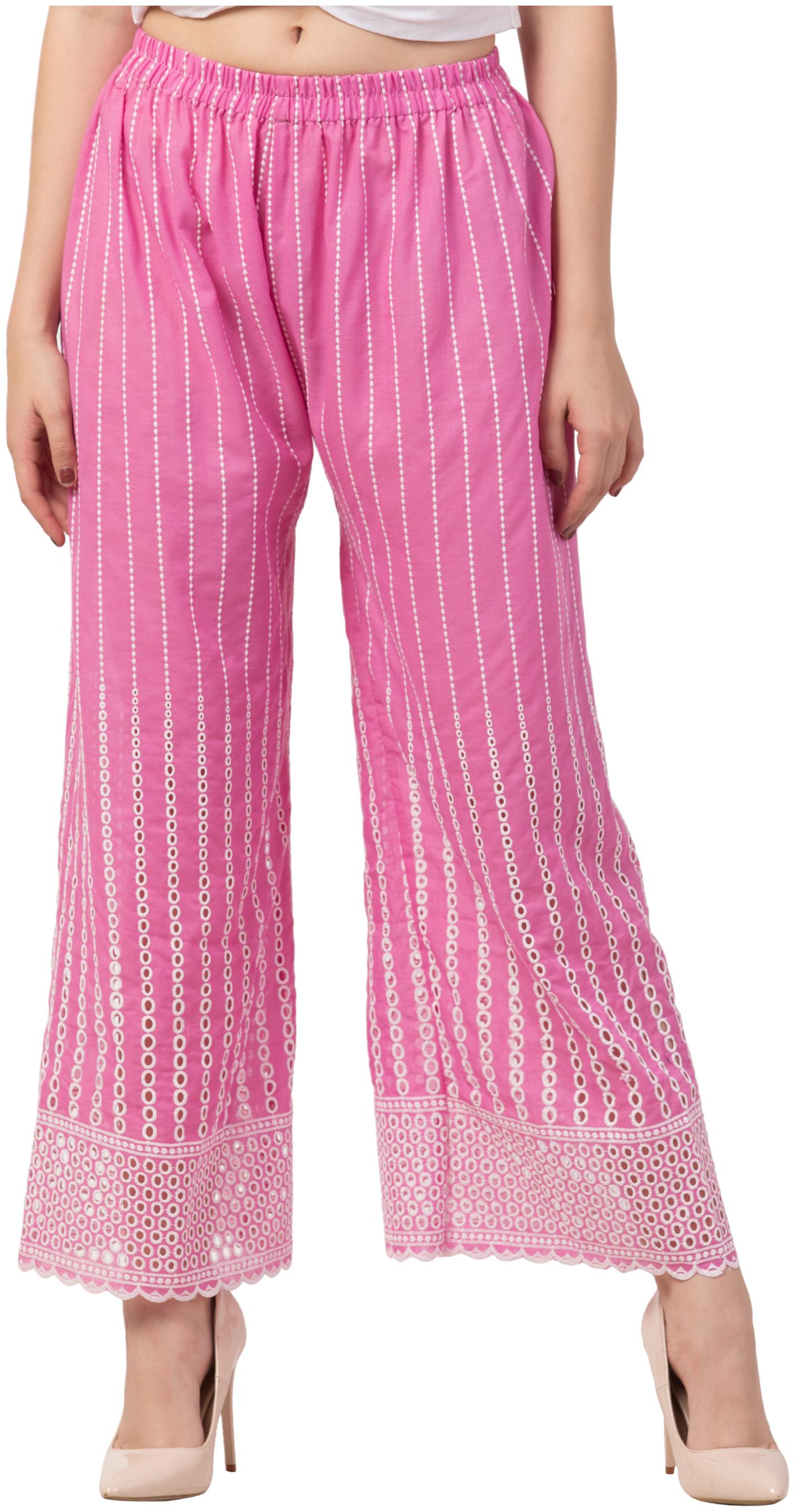 

KISSERO Pink Embroidered Straight Palazzo