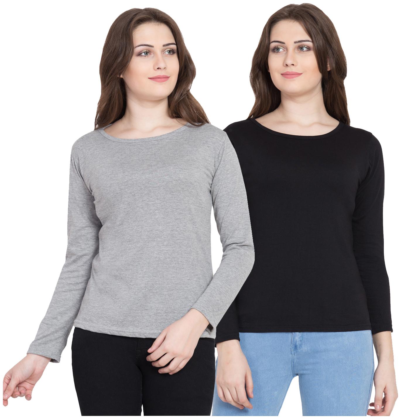 

KISSERO Women Black Grey Regular fit Round neck Cotton T shirt