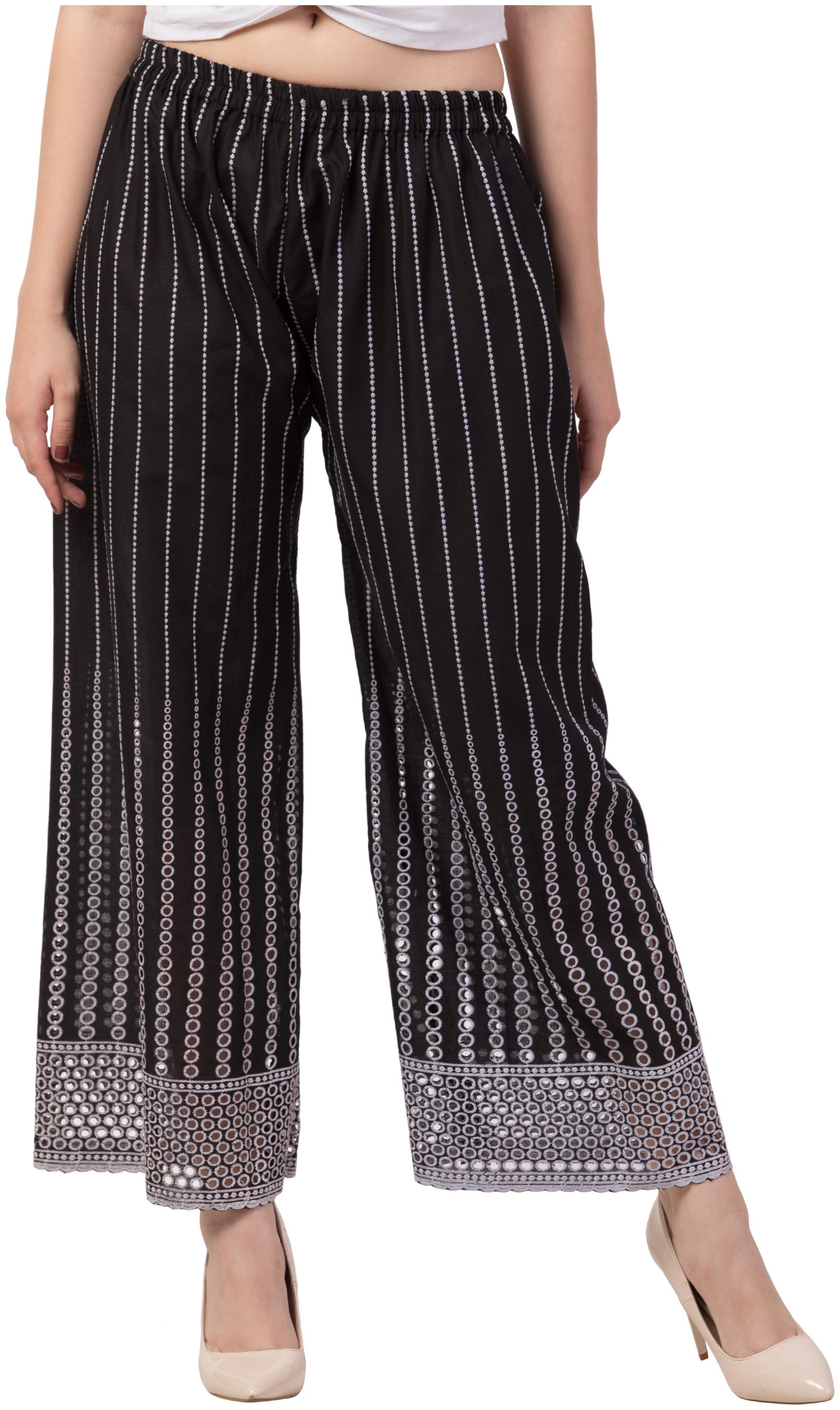 

KISSERO Black Embroidered Straight Palazzo