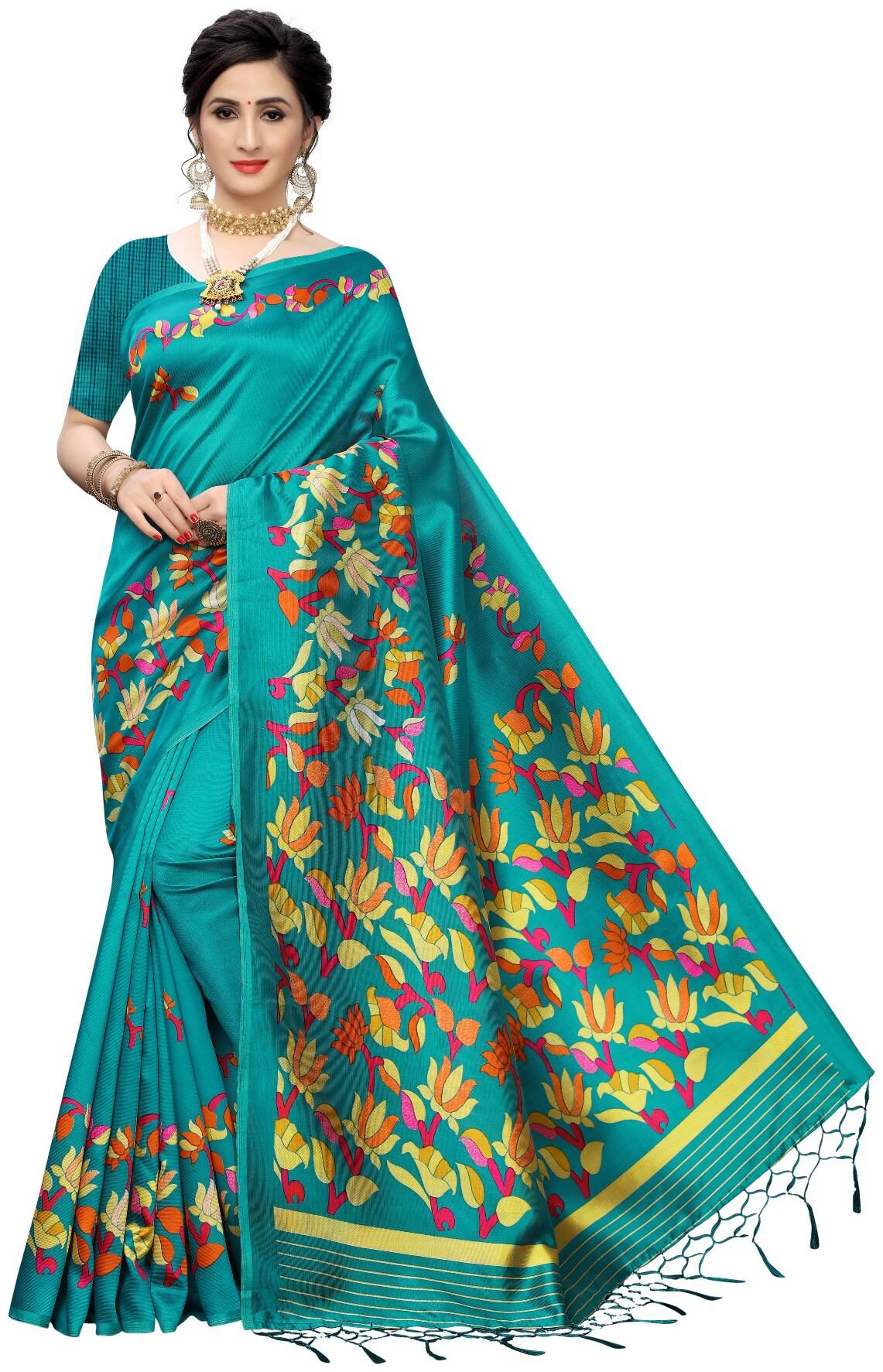 

KKRISH Artificial Silk Blue Floral Regular Saree For Women