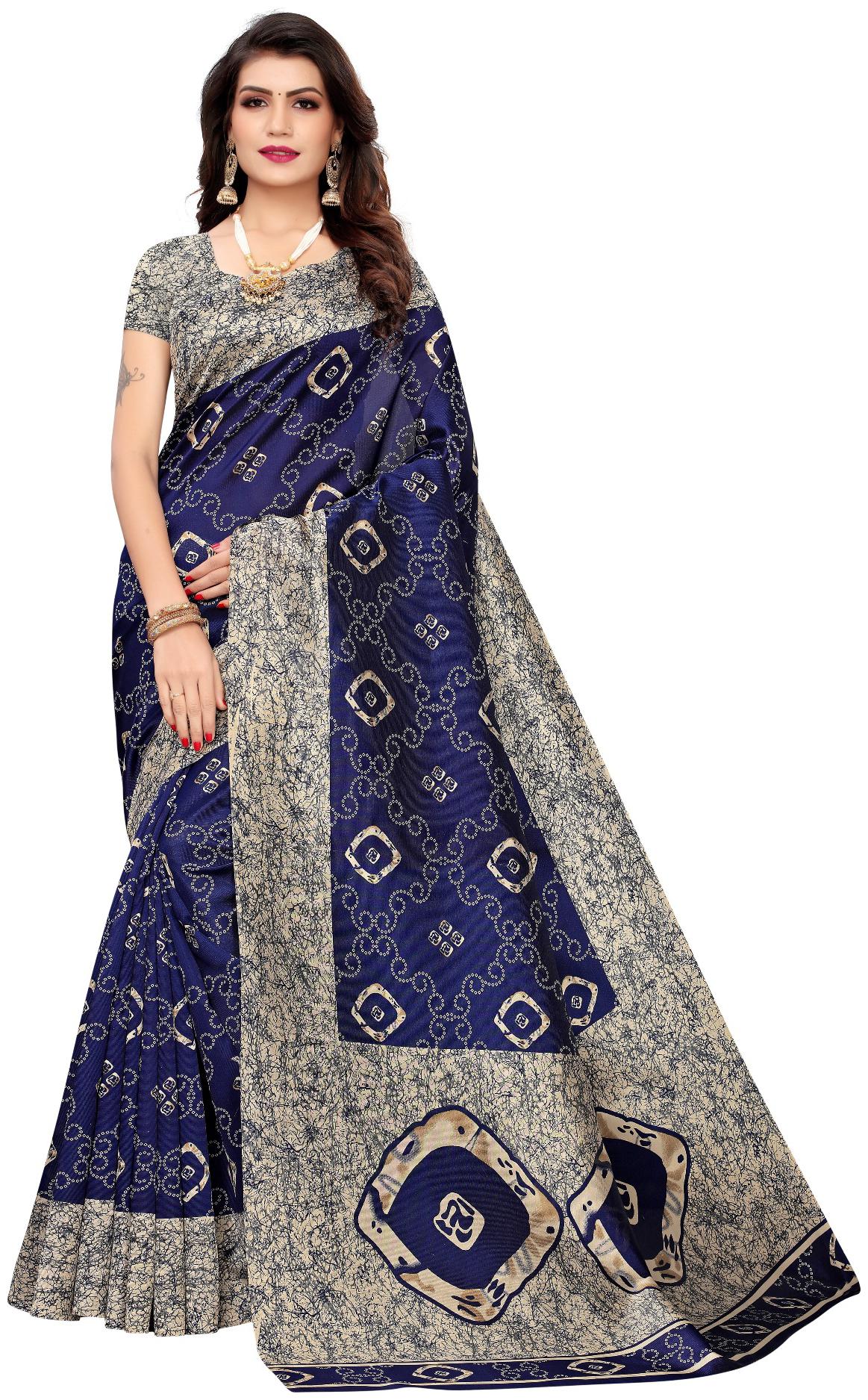 

KKRISH Artificial Silk Navy Blue Bandhani Print Regular Saree For Women