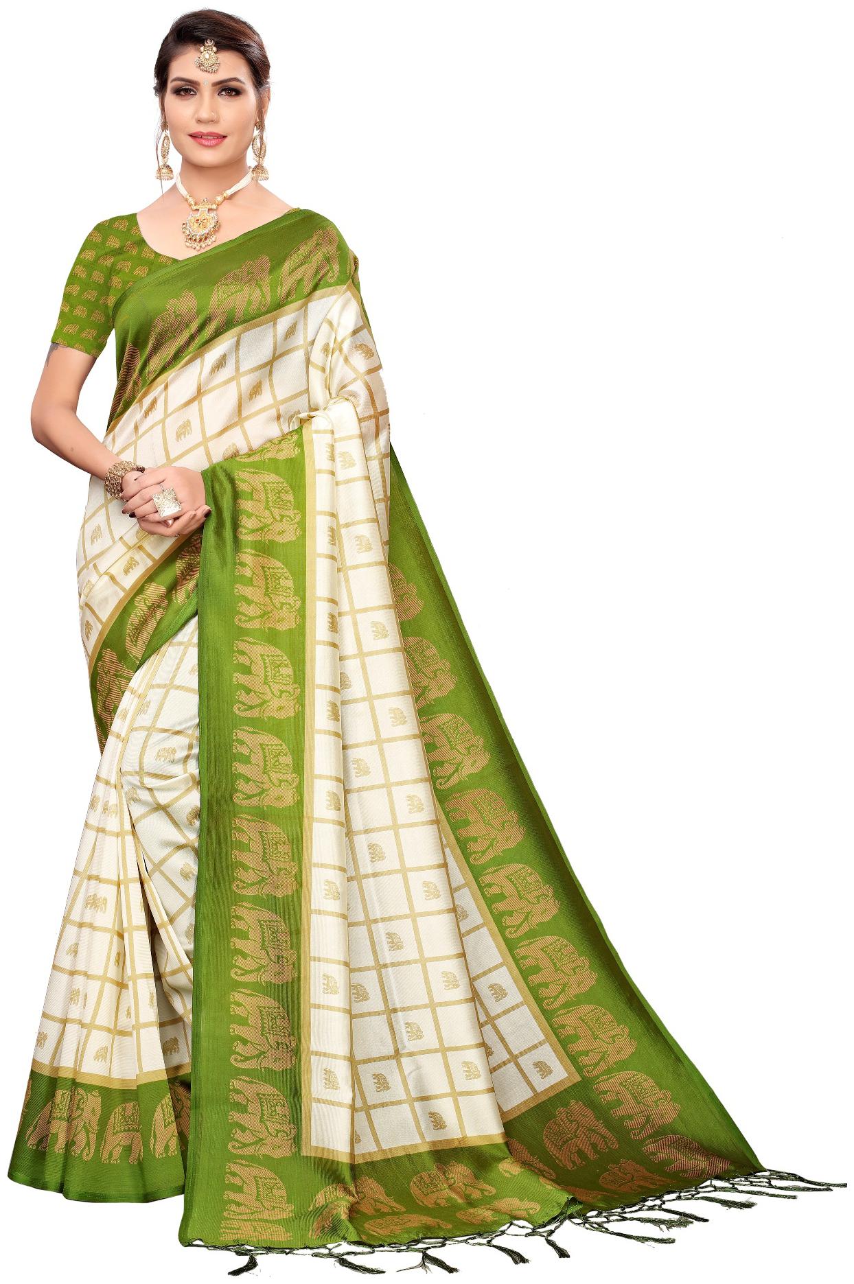 

KKRISH Artificial Silk Green Checkered Regular Saree For Women