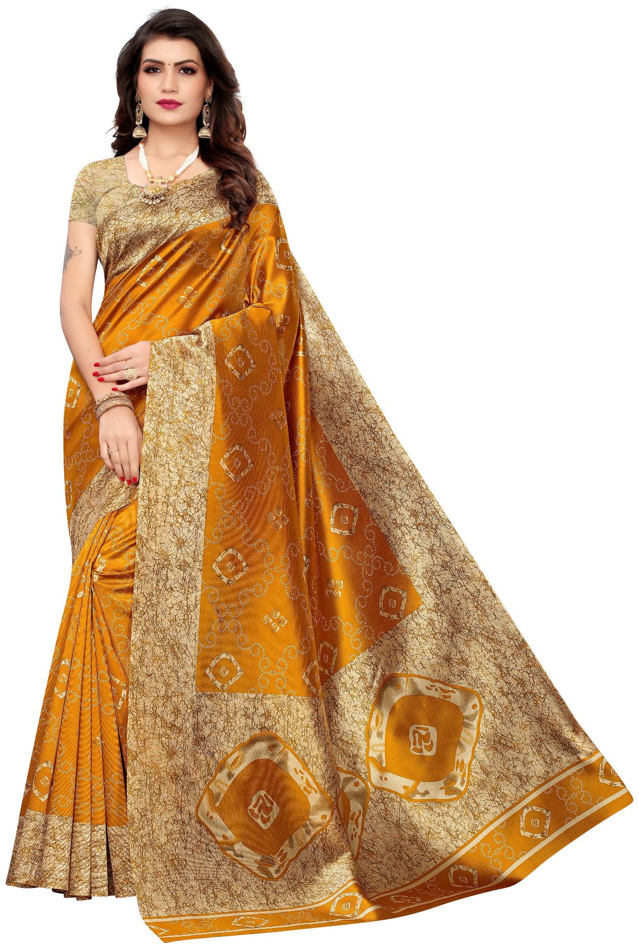 

KKRISH Artificial Silk Golden Bandhani Print Regular Saree For Women