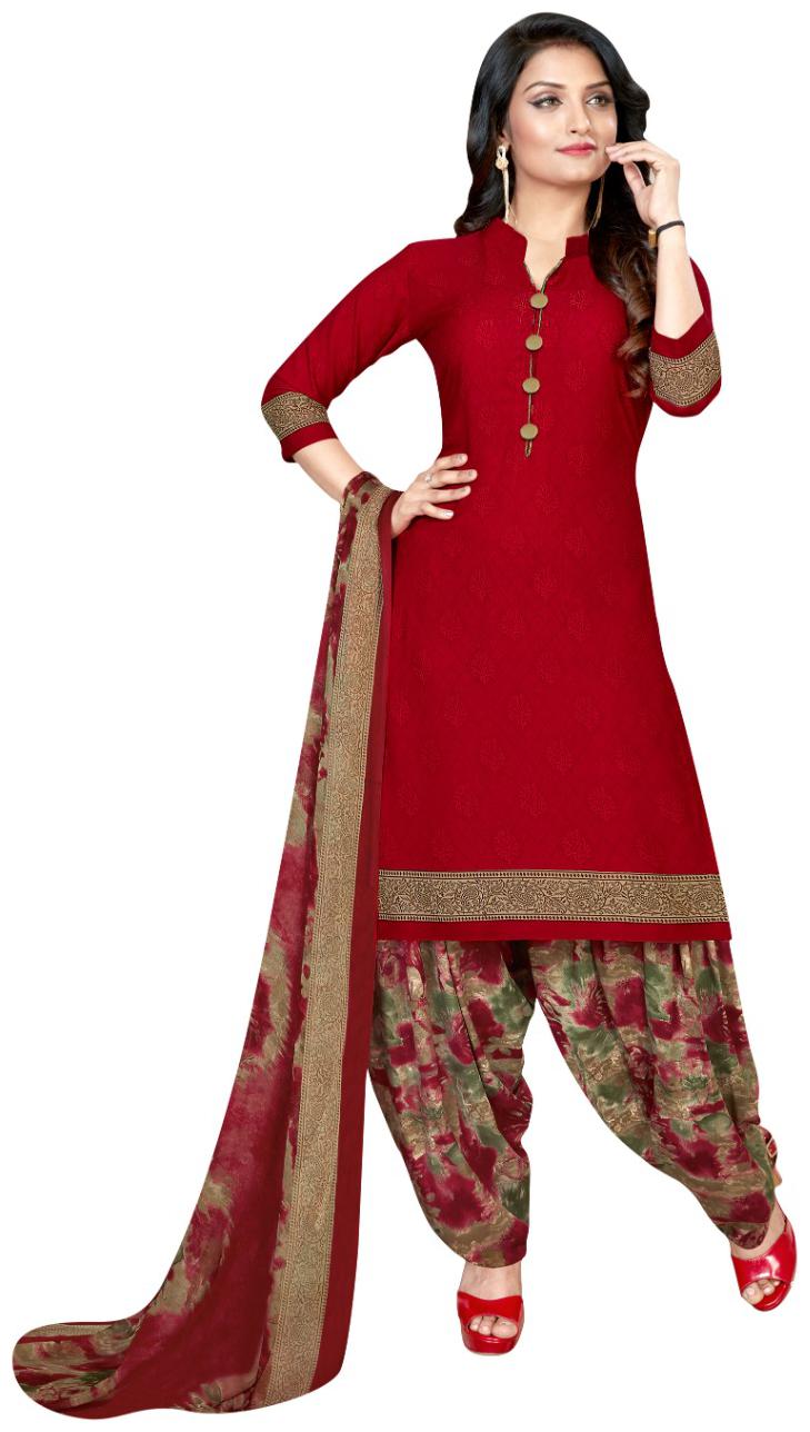 

KKRISH Red Unstitched Kurta with bottom dupatta With dupatta Dress Material