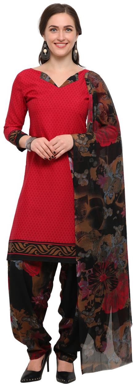 

KKRISH Red Unstitched Kurta with bottom dupatta With dupatta Dress Material
