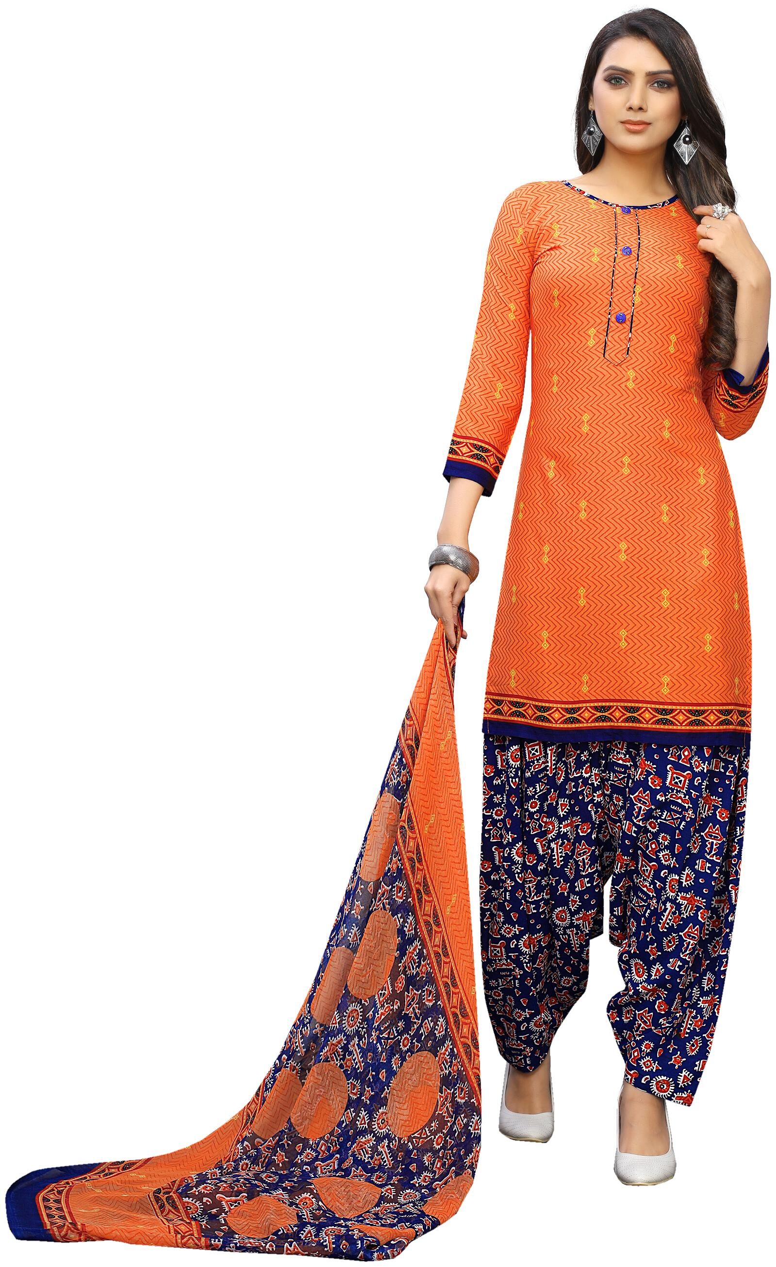 

KKRISH Orange Unstitched Kurta with bottom dupatta With dupatta Dress Material