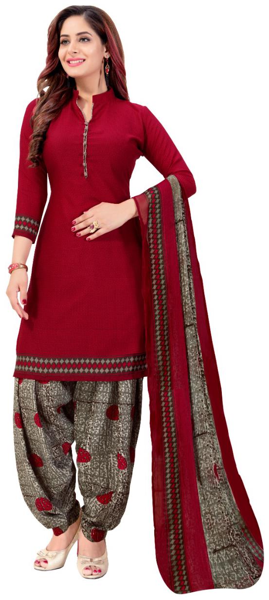 

KKRISH Red Unstitched Kurta with bottom dupatta With dupatta Dress Material