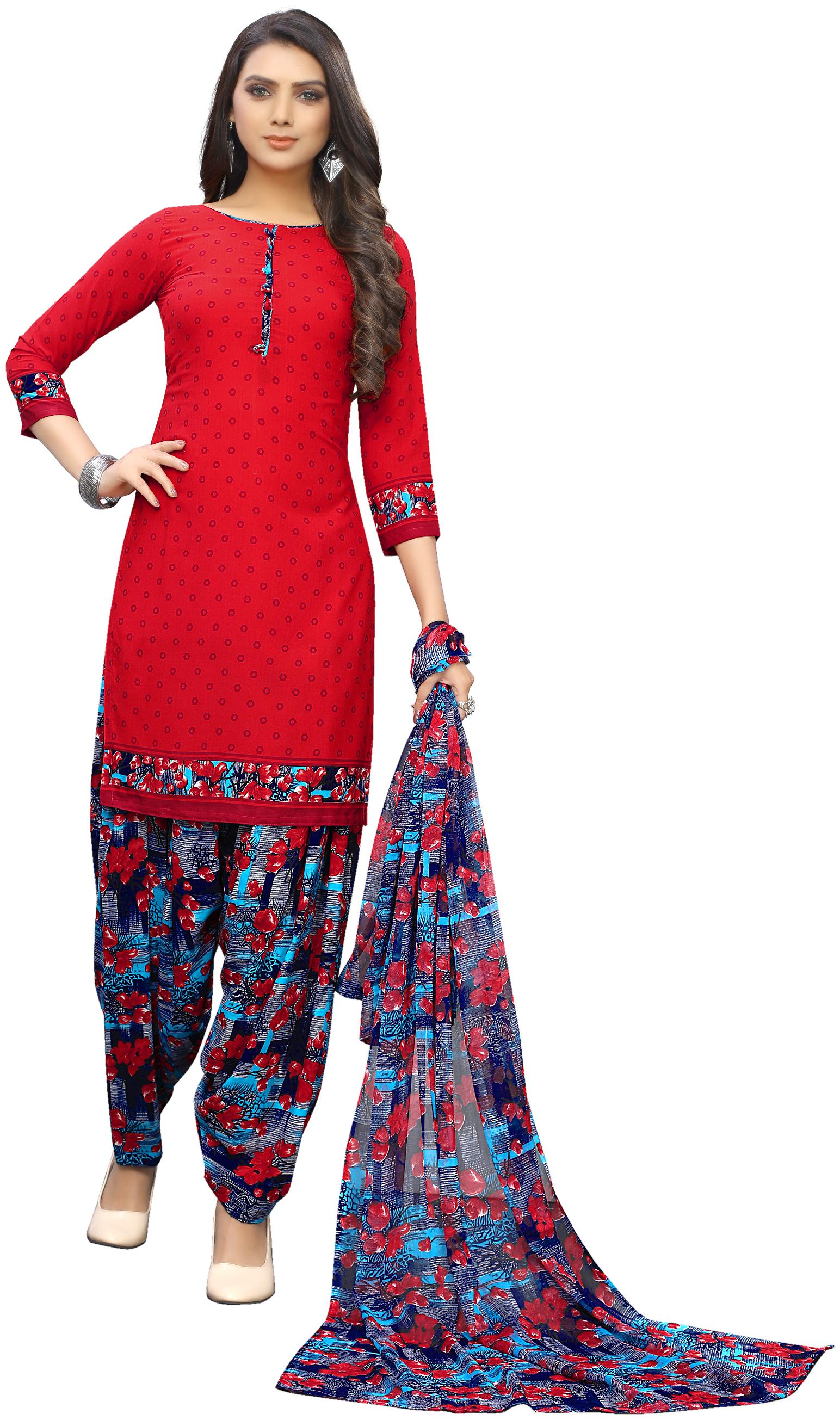 

KKRISH Red Unstitched Kurta with bottom dupatta With dupatta Dress Material