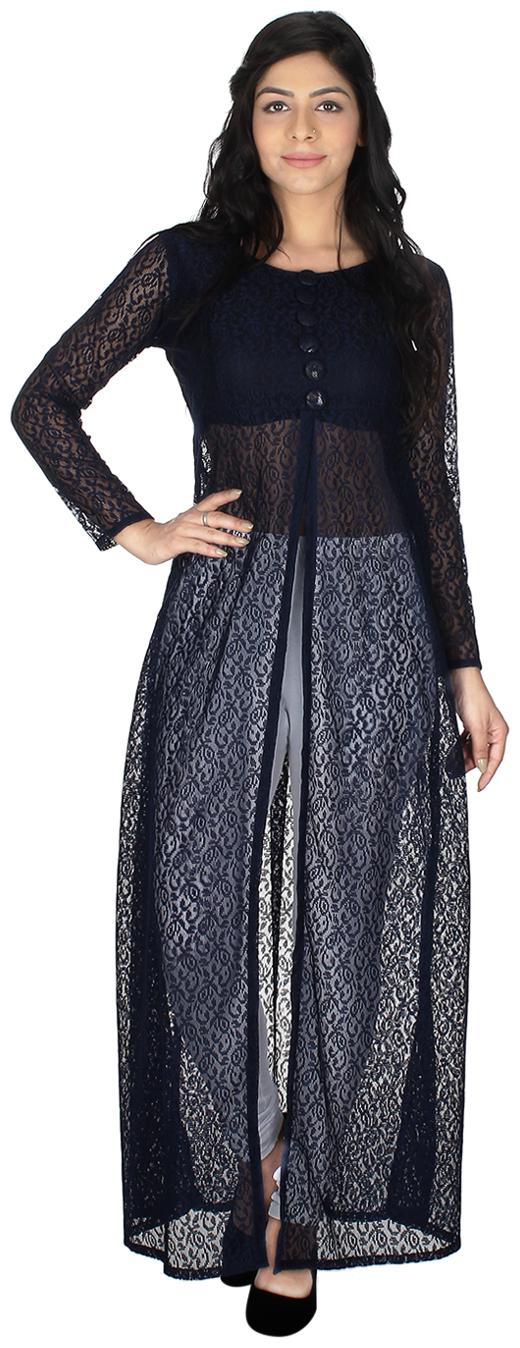 

Chrome Coral Women Blue Embroidered Straight Kurti