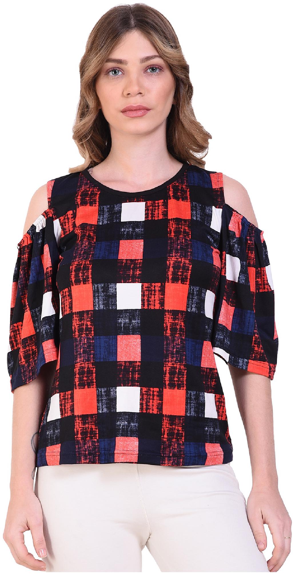 

Chrome Coral Women Checked Blouson top - Red