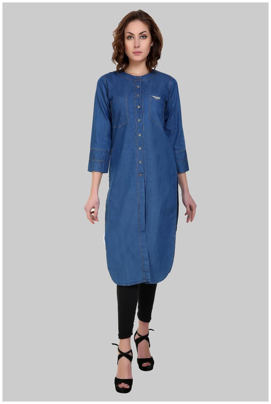 

Chrome Coral Women Blue Solid Straight Kurta