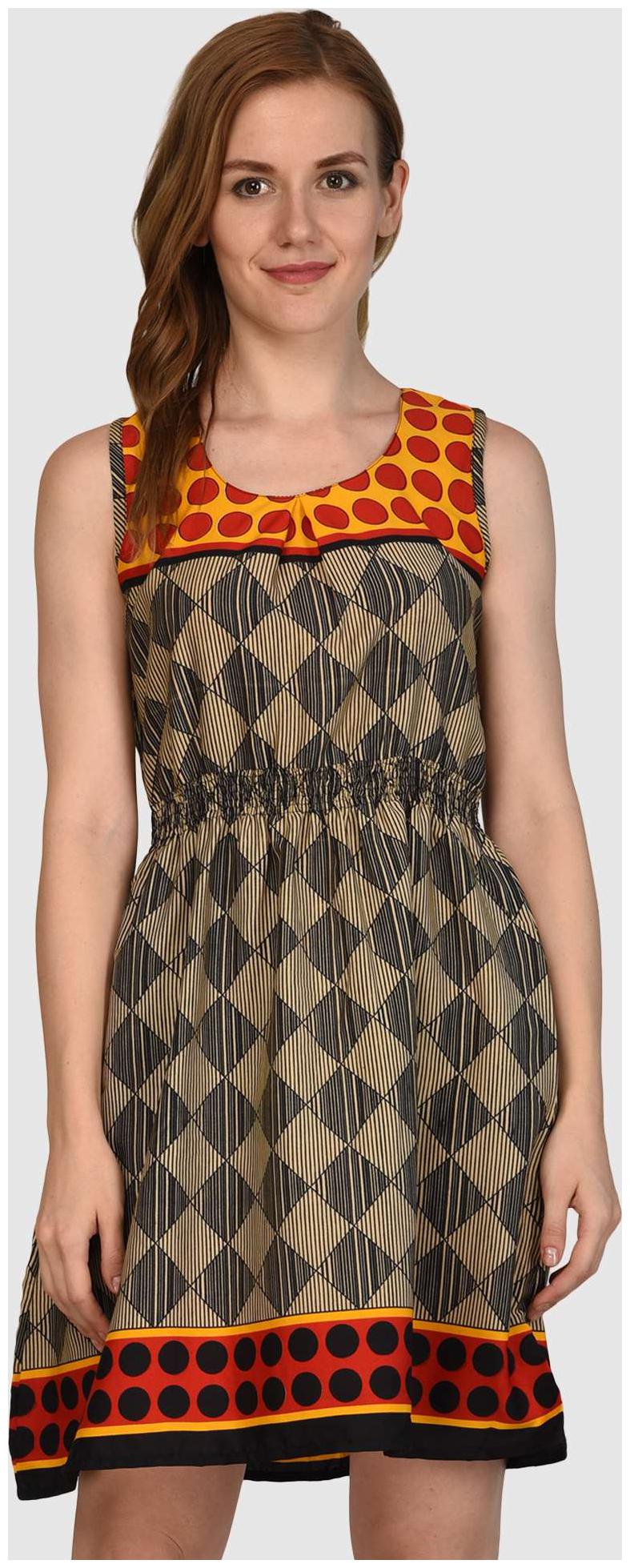 

Chrome Coral Brown Printed Fit flare dress