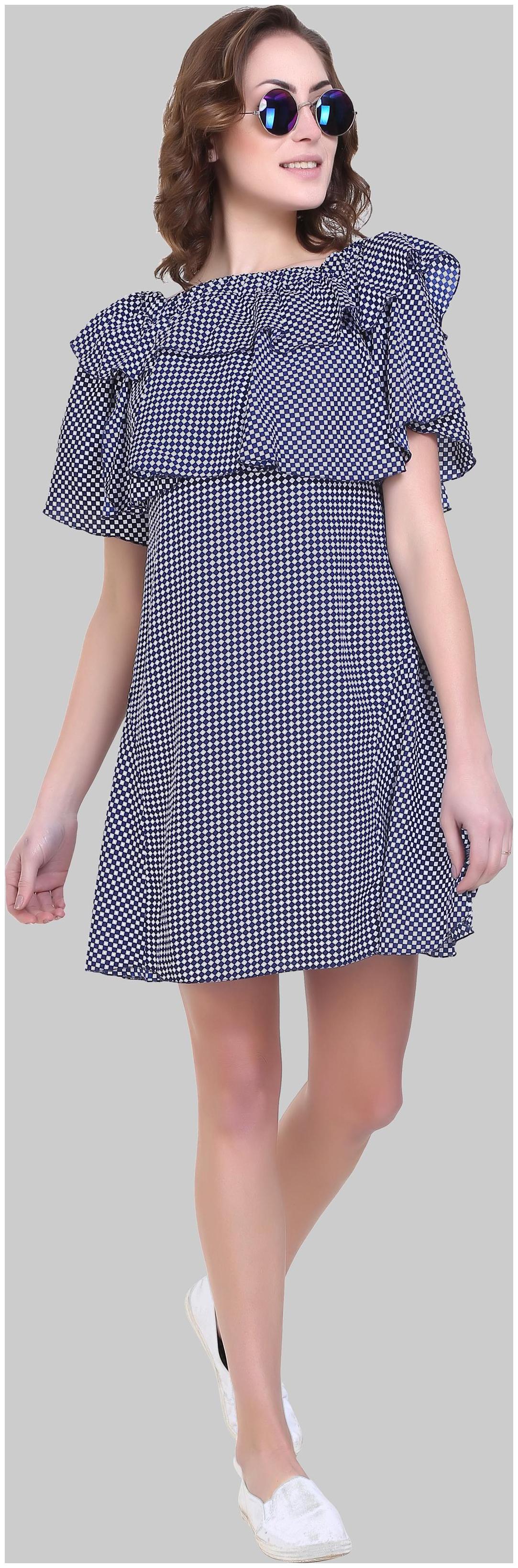 

Chrome Coral Women s Crepe White and Blue Dress