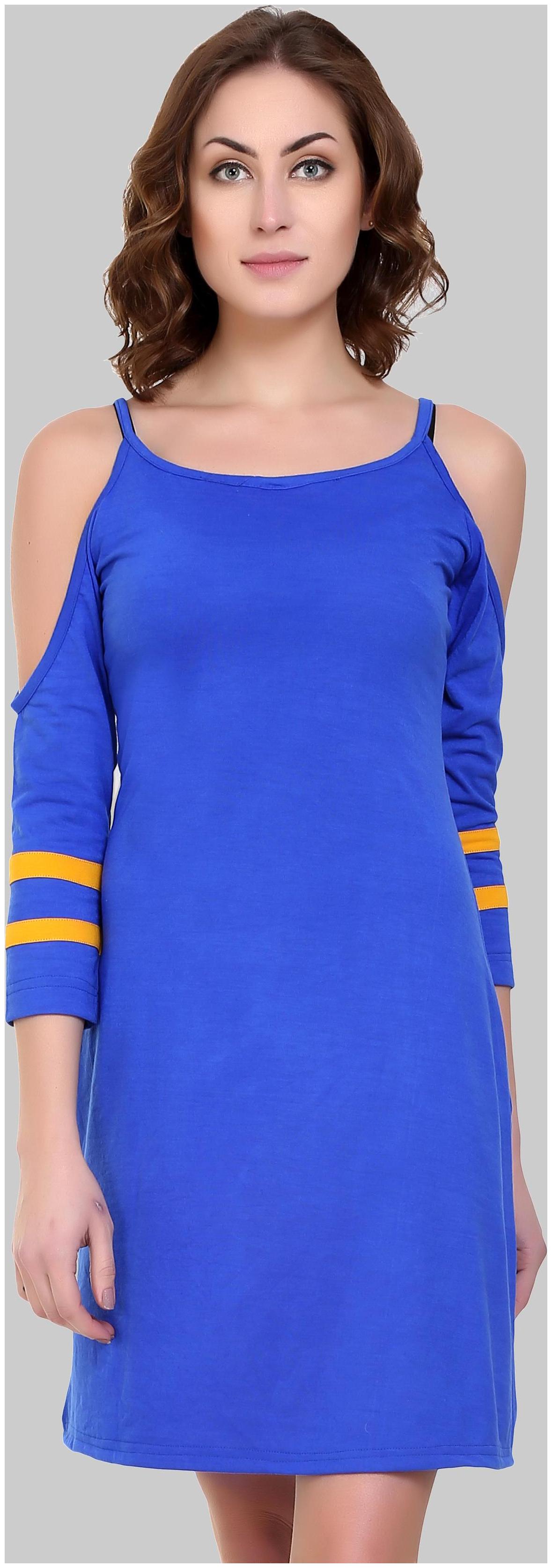 

Chrome Coral Blue Solid A-line dress