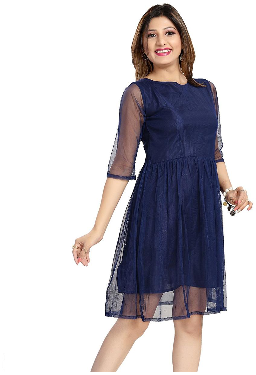 

Chrome Coral Blue Solid A-line dress