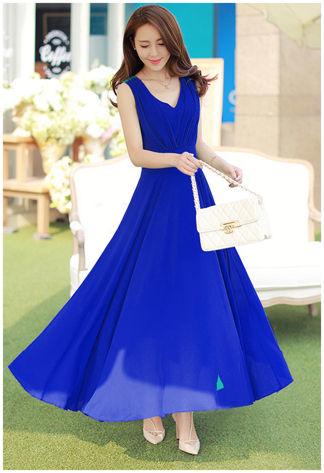 

Chrome Coral Blue Solid A-line dress