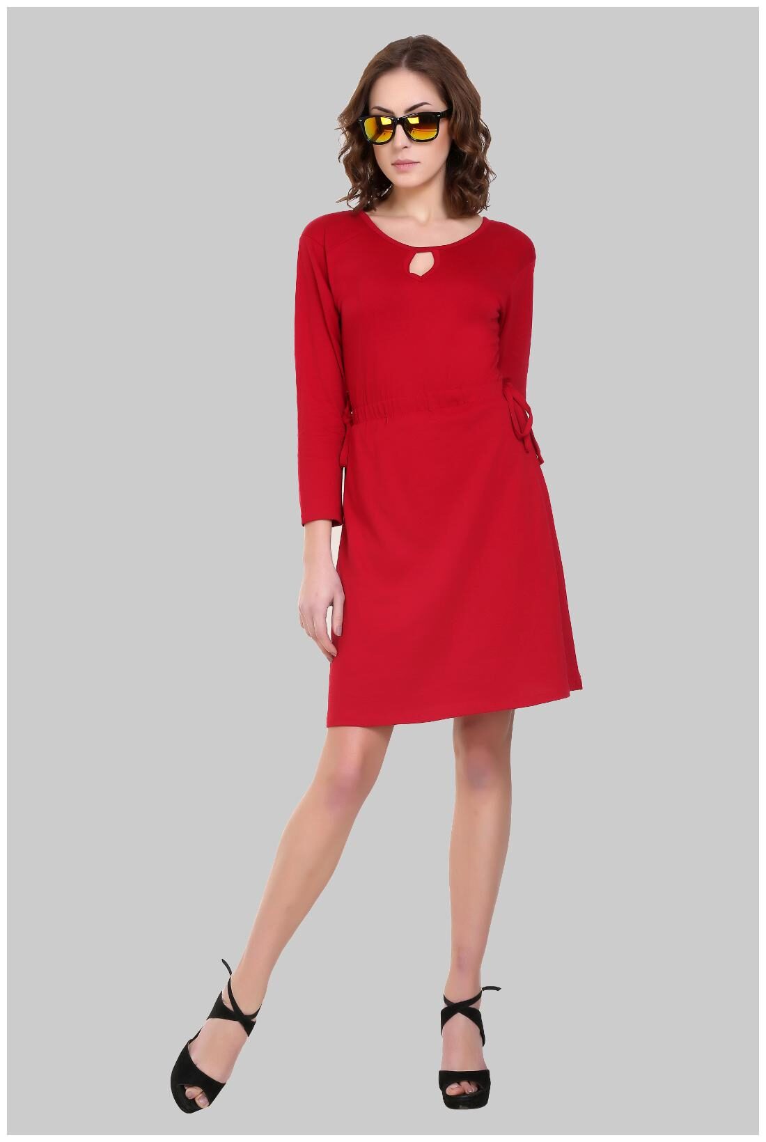 

Chrome Coral Red Solid A-line dress