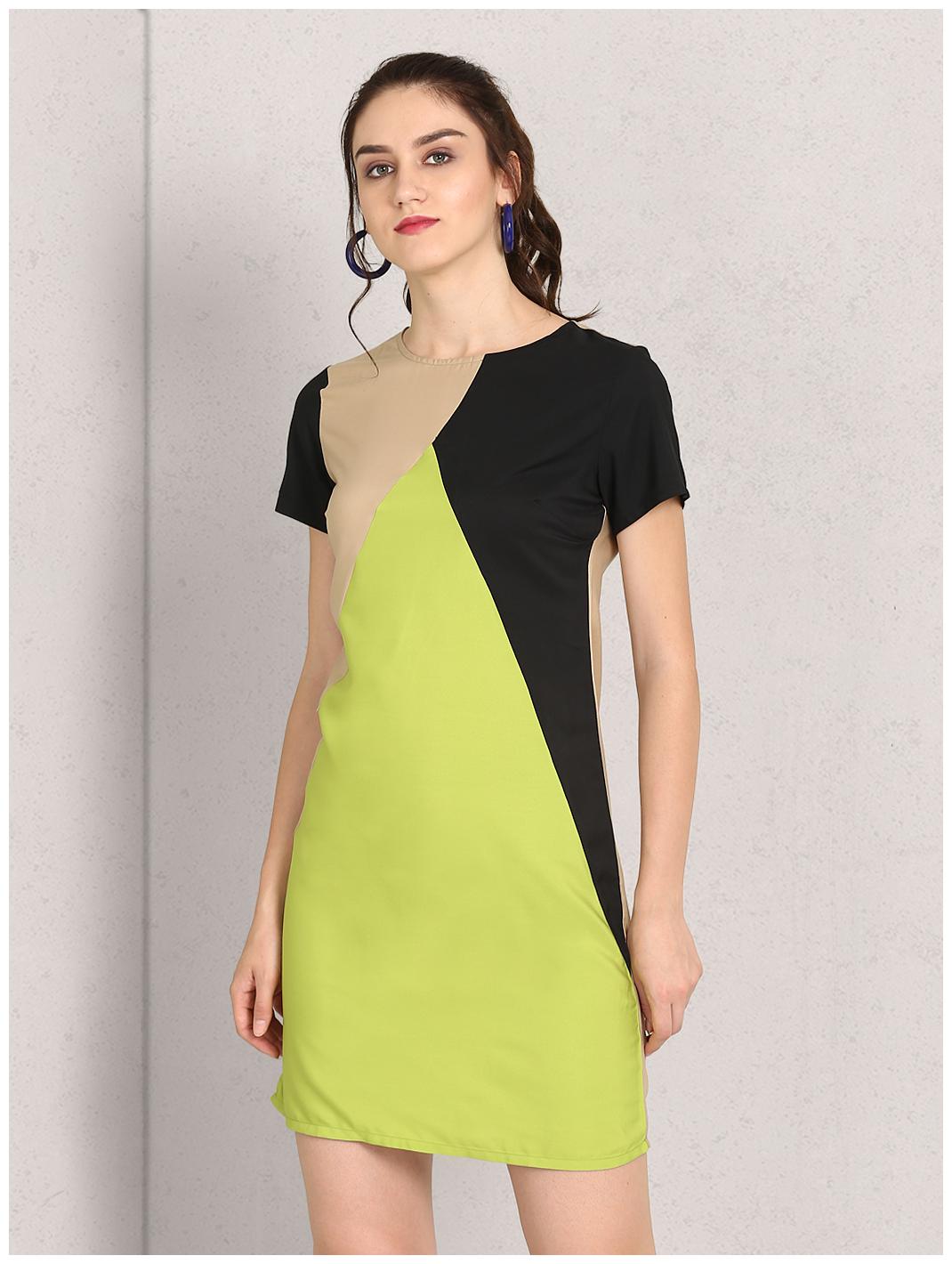 

Chrome Coral Green Colorblocked A-line dress