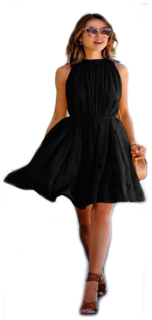 

Chrome Coral Black Solid A-line dress