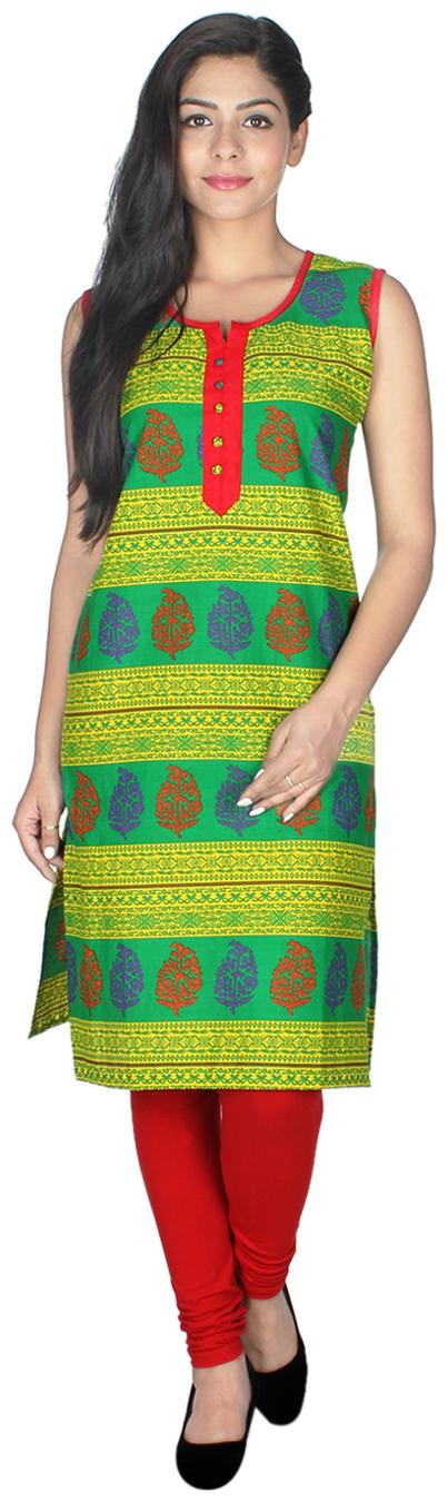 

Chrome Coral Women Red Green Printed Regular Kurti