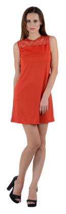 

Chrome Coral Red Geometric A-line dress