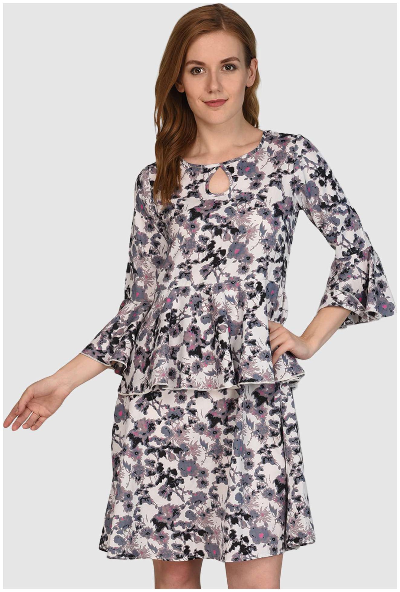 

Chrome Coral Grey Printed Fit flare dress
