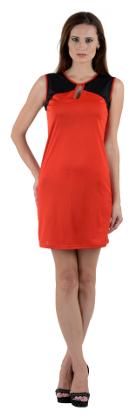 

Chrome Coral Red Geometric A-line dress