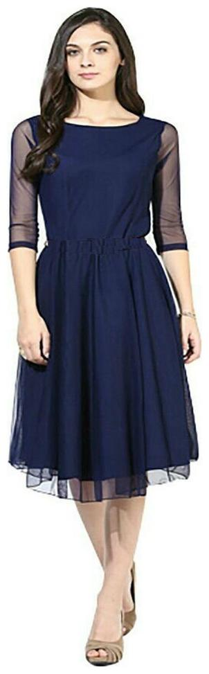 

Chrome Coral Blue Printed Fit flare dress