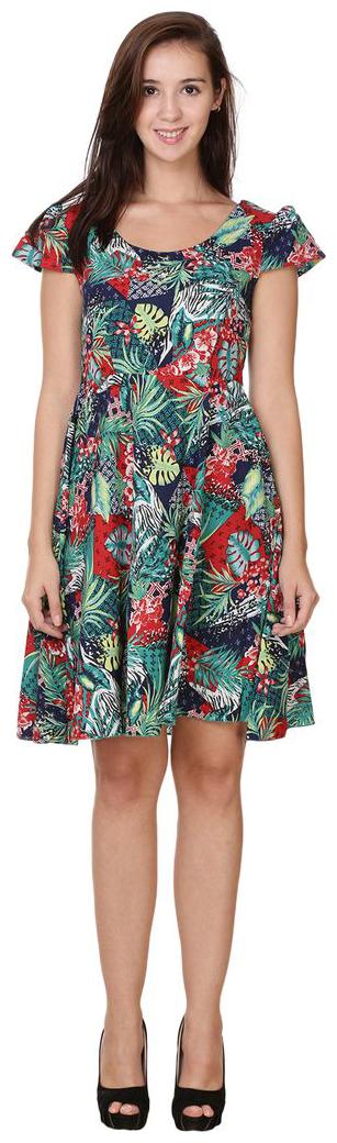

Chrome Coral Aline Scoop Neck Dress Multi Color