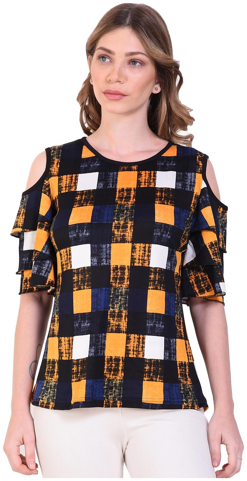 

Chrome Coral Women Checked Blouson top - Yellow